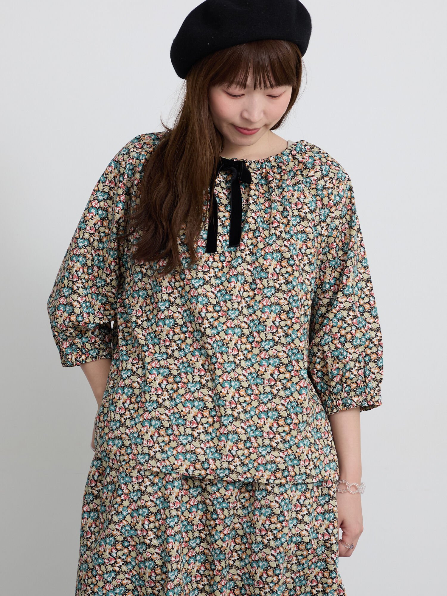 TSUHARU 【LIBERTY FABRICS】Floralia柄前後着ブラウス サマンサモスモス トップス シャツ・ブラウス レッド ブルー