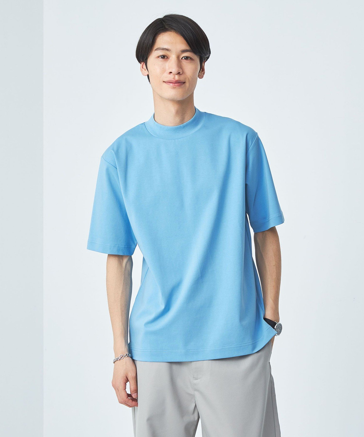 楽天Rakuten FashionUNITED ARROWS green label relaxing オーガニック ポンチ モックネック Tシャツ ユナイテッドアローズ グリーンレーベルリラクシング トップス カットソー・Tシャツ ブルー ホワイト ブラック【送料無料】