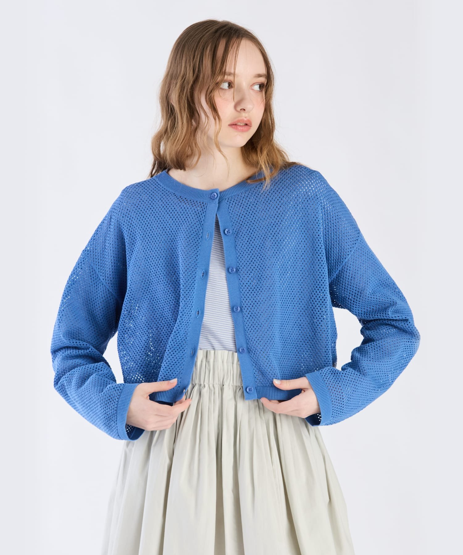 To b. by agnes b. WU41 CARDIGAN メッシュニットカーディガン アニエスベー トップス カーディガン ブルー【送料無料】