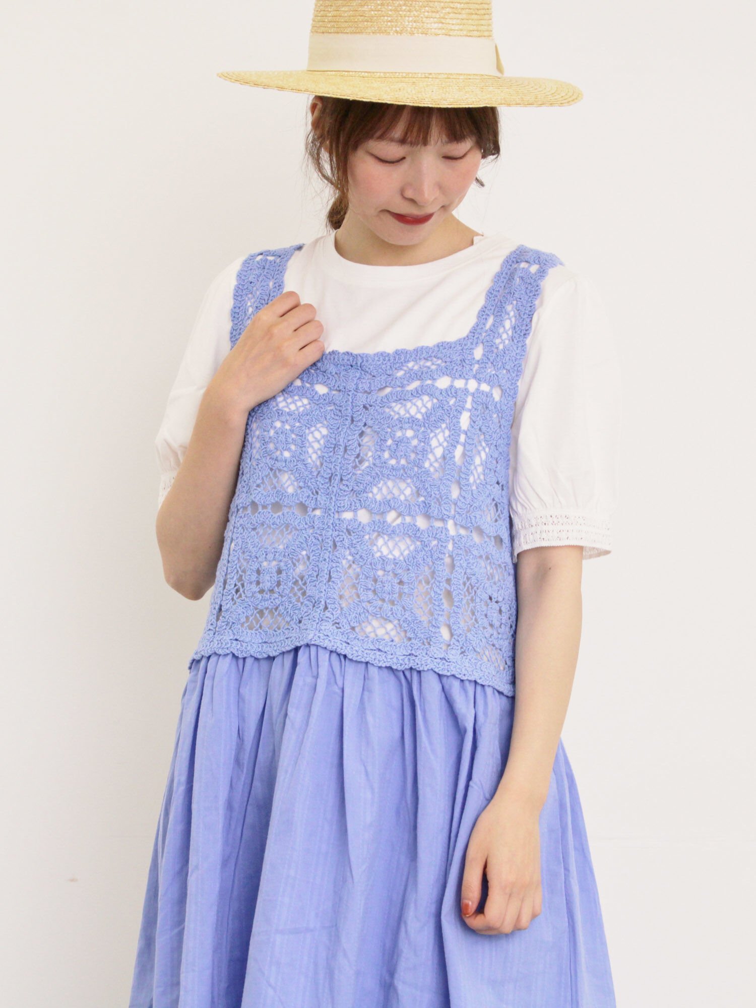 【SALE／50%OFF】Samansa Mos2 【汗染み防止】袖口レースパフスリーブTシャツ サマンサモスモス トップス カットソー・Tシャツ グレー ベージュ ブルー ホワイトのサムネイル