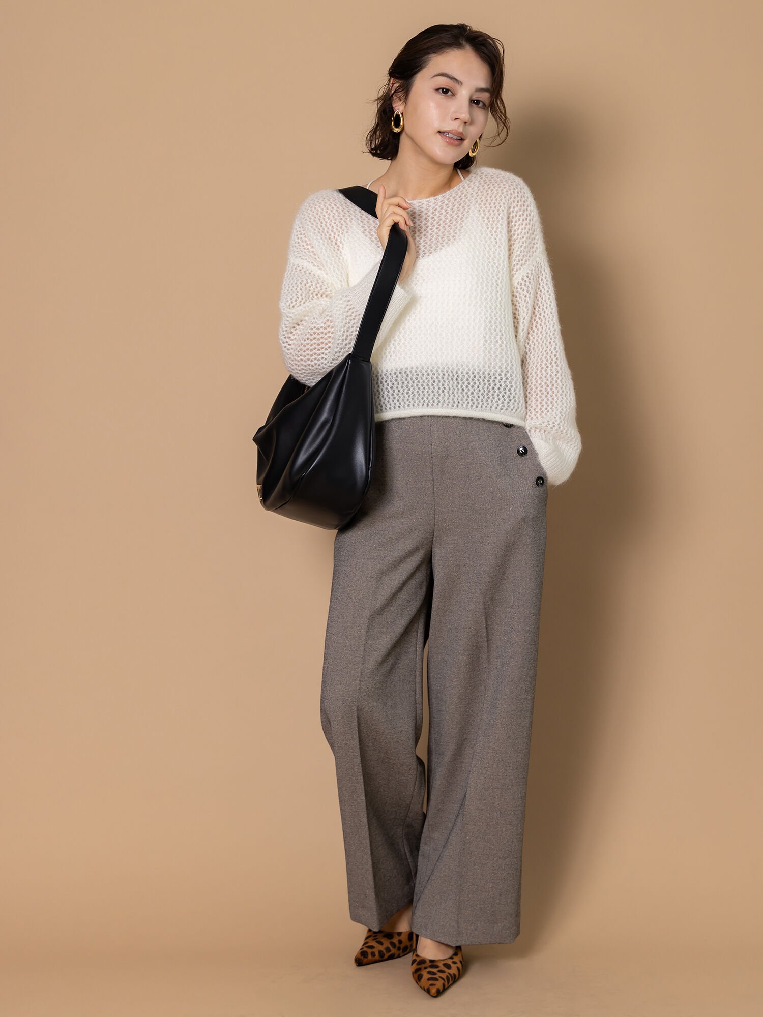 【SALE／20%OFF】Te chichi ツイードワイドパンツ(セットアップ可)《2025winter catalog item》 テチチ パンツ その他のパンツ ベージュ ブラウン【送料無料】のサムネイル