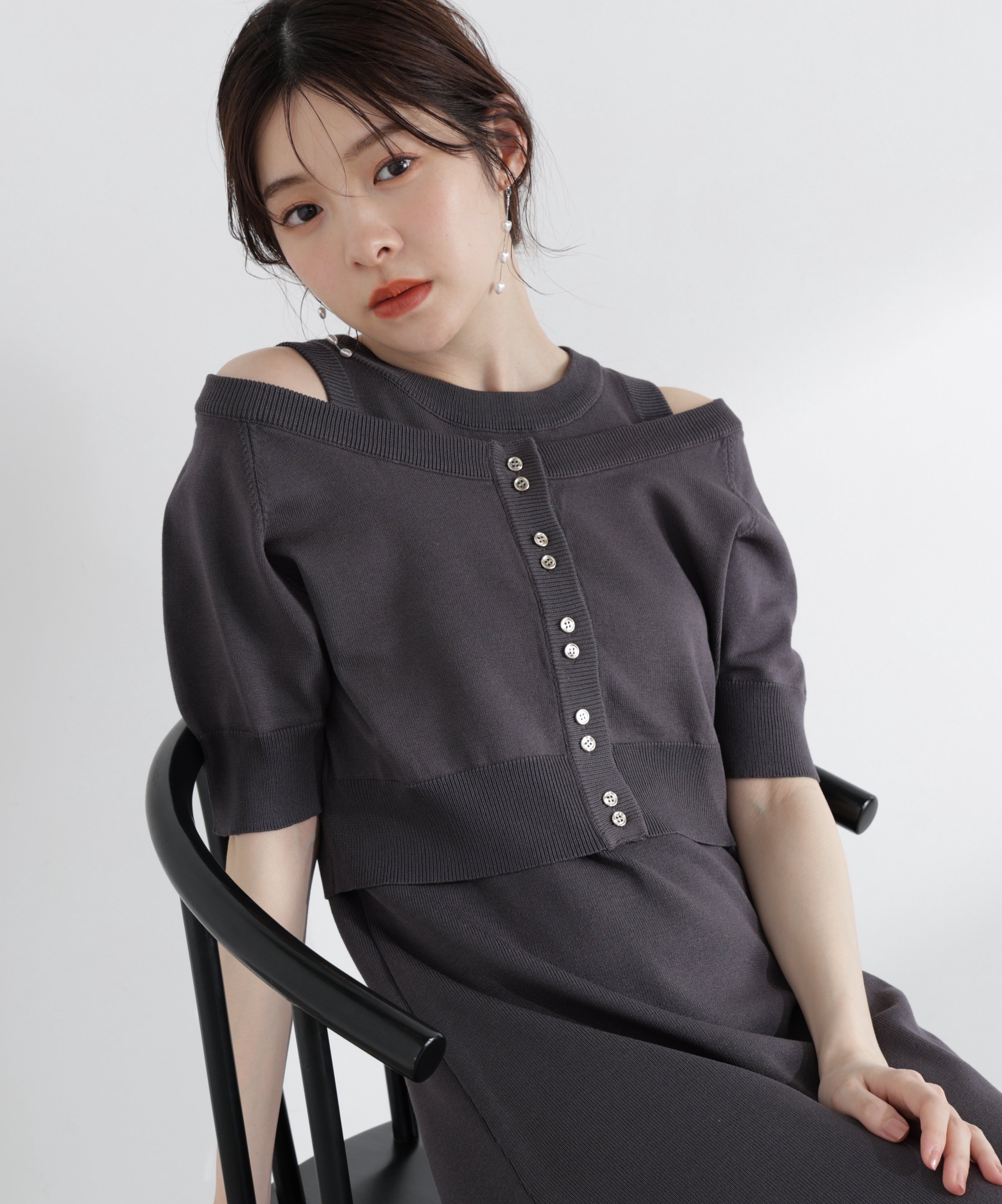 PROPORTION BODY DRESSING ＜中川紅葉さん着用＞ショートカーデレイヤードワンピース プロポーションボディドレッシング ワンピース・ドレス ワンピース グレー ピンク ホワイト