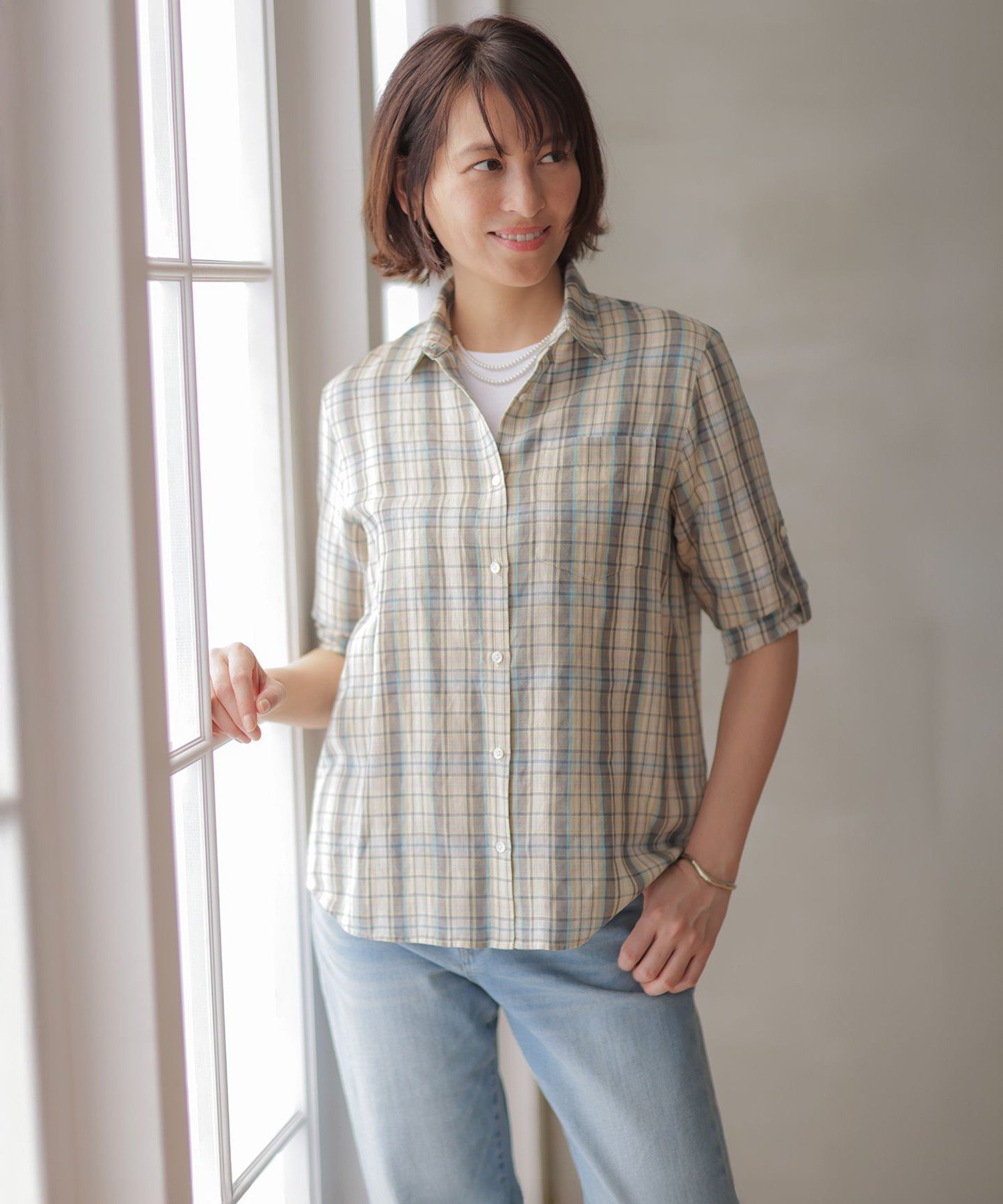 J.PRESS 【一枚で着映え】リネンVisマドラス チェック シャツ ブラウス ジェイプレス トップス シャツ・ブラウス ブラウン ベージュ