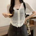 【SALE/30%OFF】miniministore 透かし編みニットカーディガン ショート丈 ミニミニストア トップス カーディガン ベージュ ホワイト ブラ...
