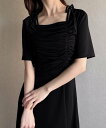 【SALE/74%OFF】JUNOAH ギャザーデザインリボンフレア薄手カットソーワンピース【ペチスカートセット】 ジュノア ワンピース・ドレス ワンピース ネイビー ブラック グレー