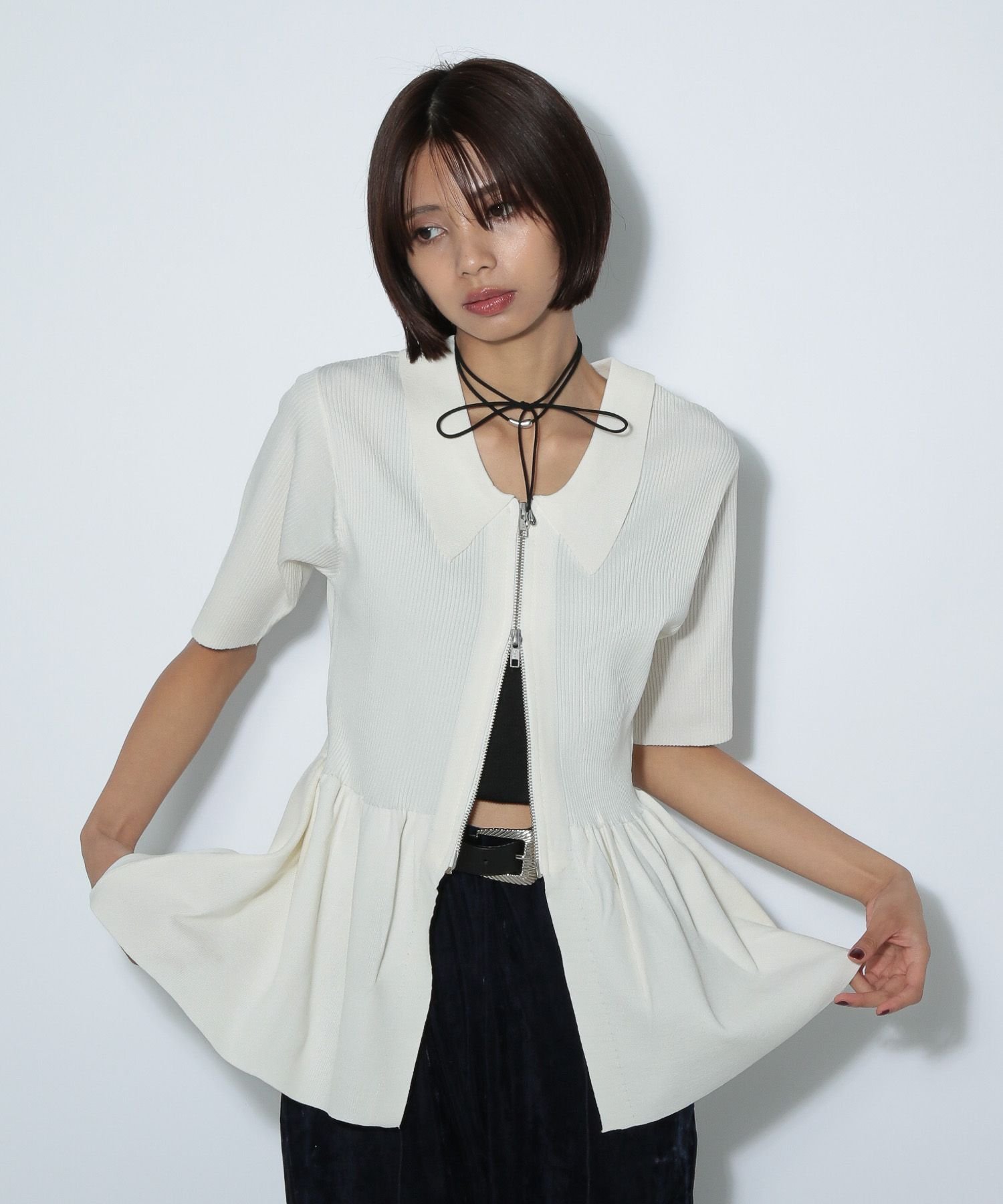 PAGEBOY リツキペプラムZIPニット ページボーイ トップス ニット ブルー ホワイト ブラック