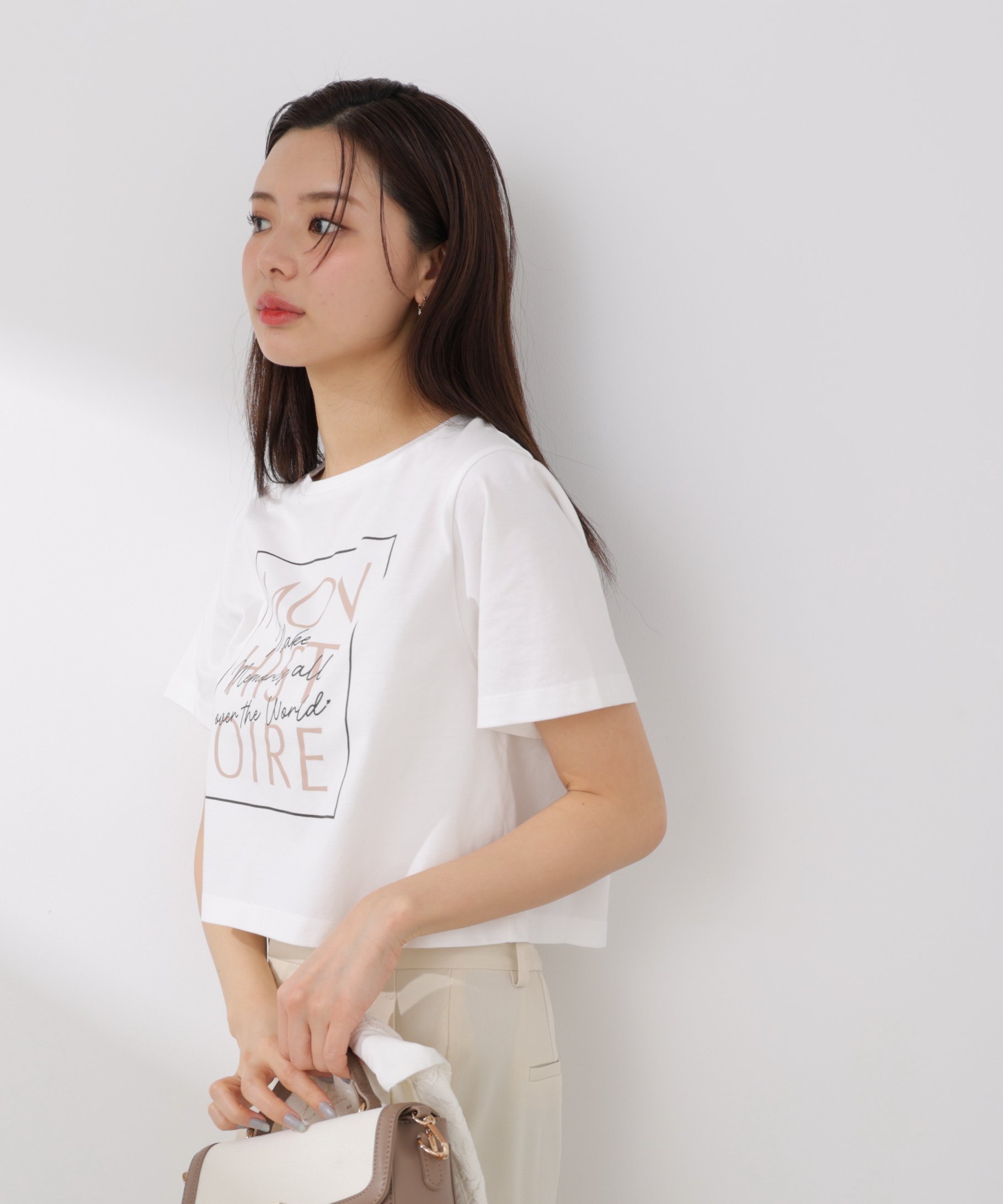 PROPORTION BODY DRESSING 短丈ロゴTシャツ プロポーションボディドレッシング トップス カットソー・Tシャツ ベージュ グレー