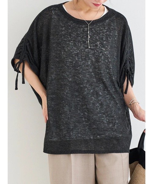 Re-J&SUPURE [SET]袖ドロスト透かし編みニットトップス×タンクトップ リジェイアンドスプル トップス カットソー・Tシャツ ホワイト オレンジ