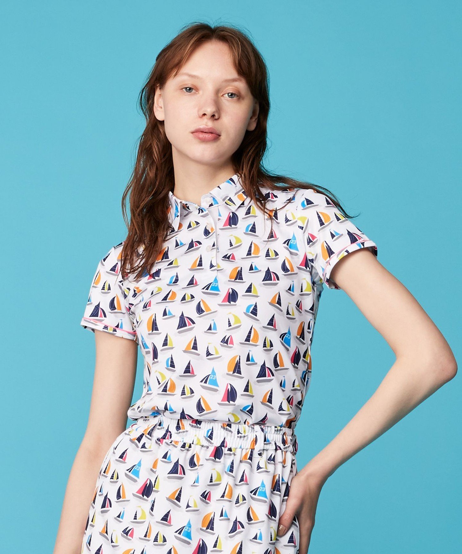 【SALE/30%OFF】23区GOLF 【WOMEN】【吸水速乾・UVケア】マルチヨットプリント 半袖ポロシャツ ニジュウサンクゴルフ トップス ポロシャツ ...