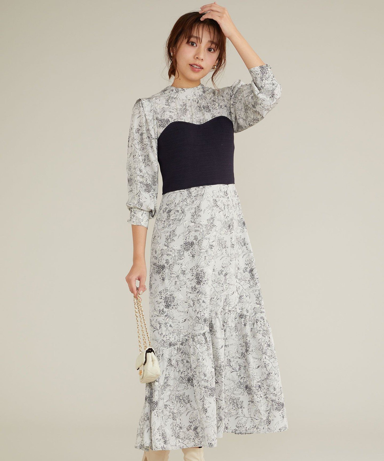 【SALE/50%OFF】Feroux 【古畑星夏さん着用・3WAY】ビスチェコンビフラワープリント ワンピース フェルゥ ワンピース・ドレス ワンピース ブルー ピンク【送料無料】