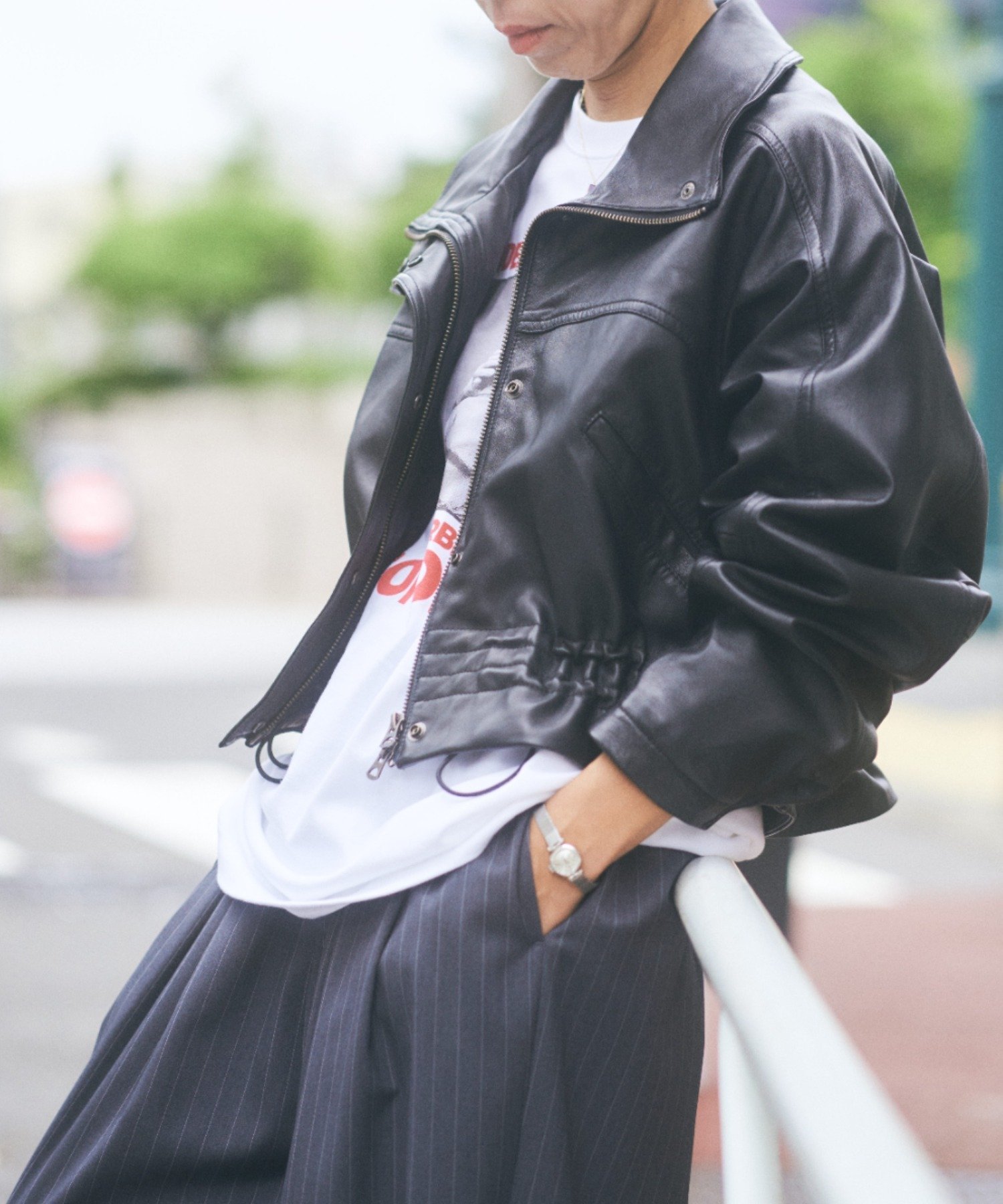 NCB neat caprice brand(エヌシービーニートカプリスブランド) WOMENS SHEEP STAND JACKET ビーセカンド ジャケット・アウター ライダースジャケット ブラック グレー