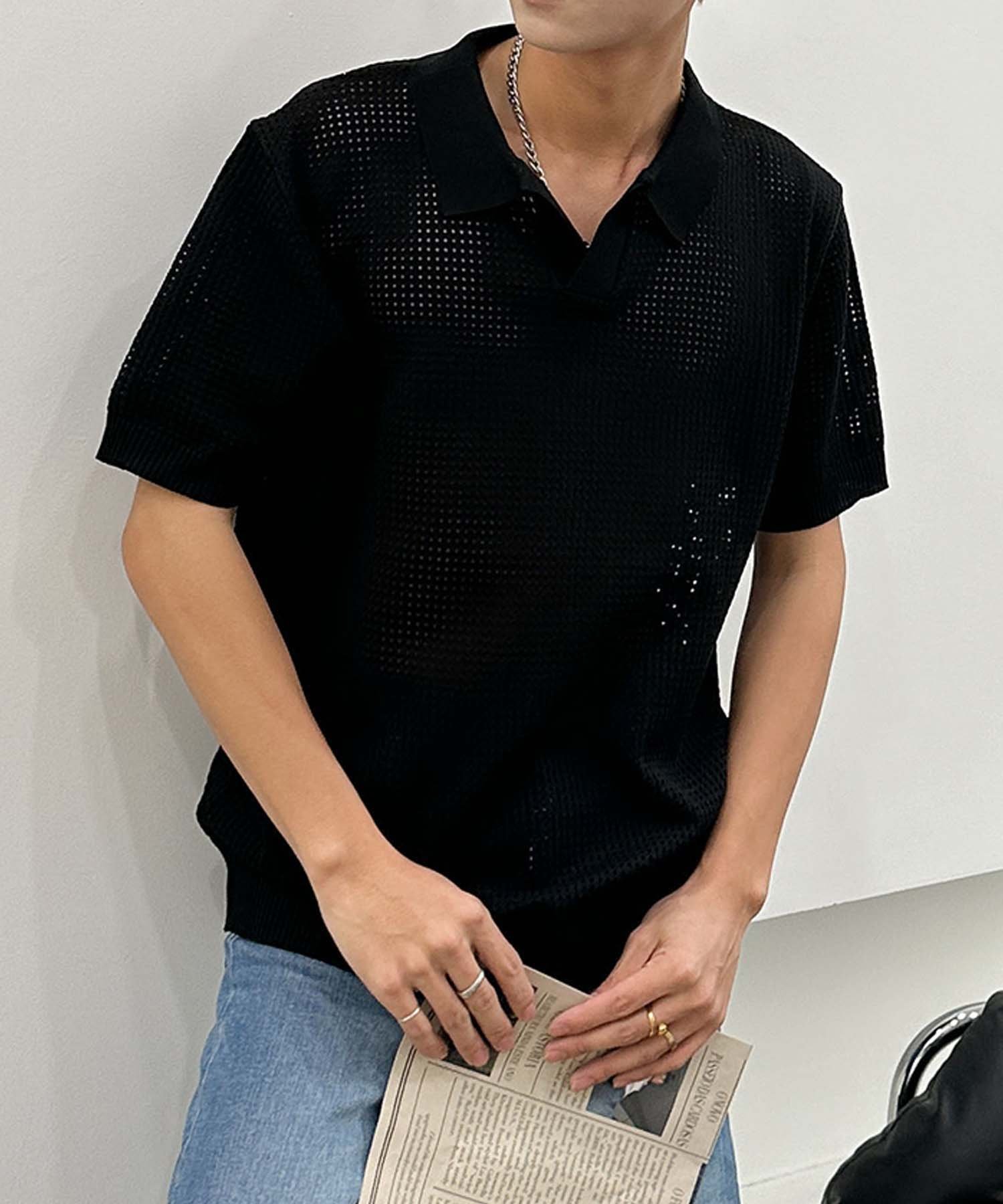 【SALE／20%OFF】aimoha MENS aimoha MENシアーライトポロトップス アイモハ トップス ポロシャツ ベージュ ブラック