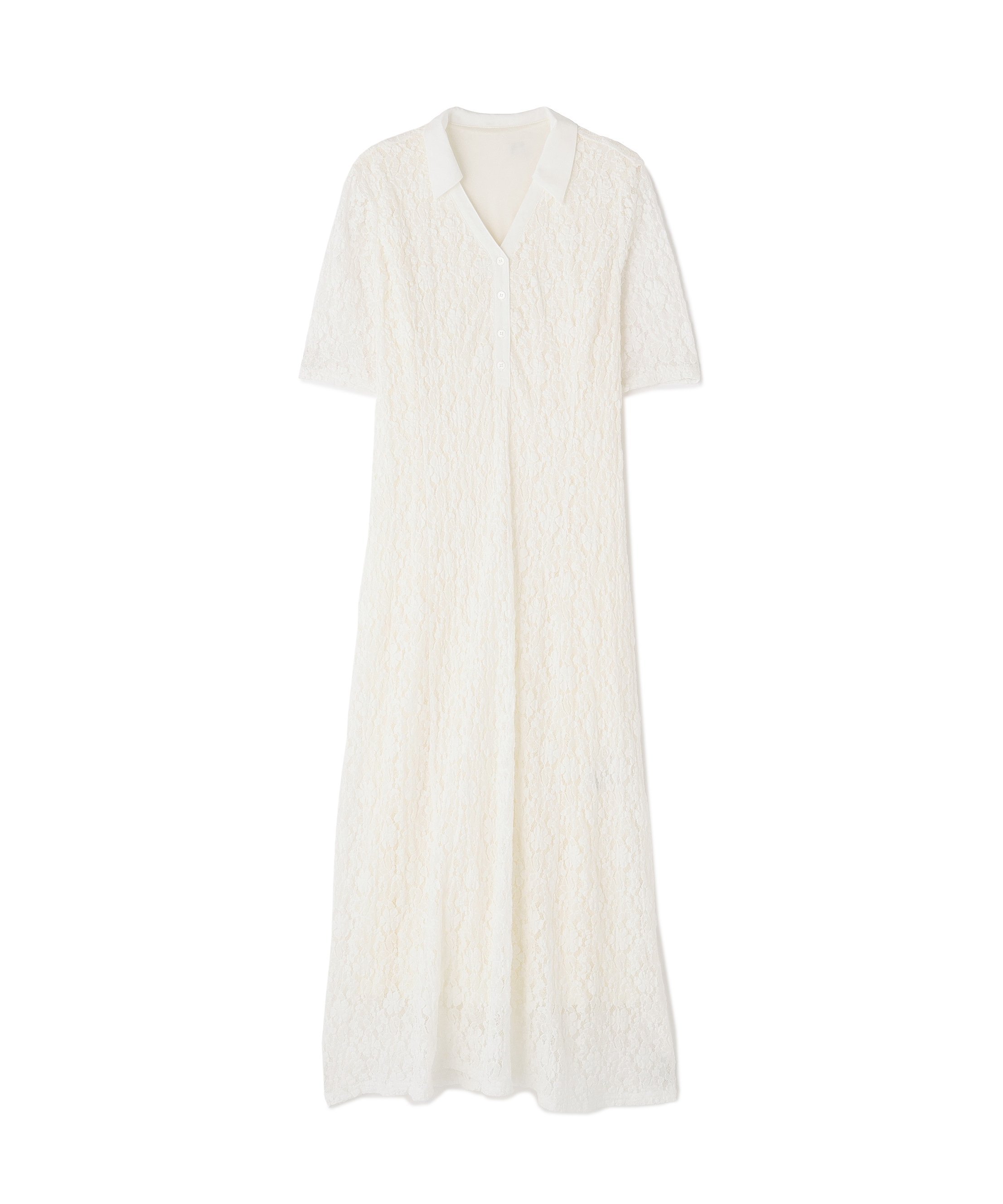 NATURAL BEAUTY BASIC スキッパーシュリンクレースワンピース* ナチュラルビューティベーシック ワンピース・ドレス ワンピース ブラック ホワイト