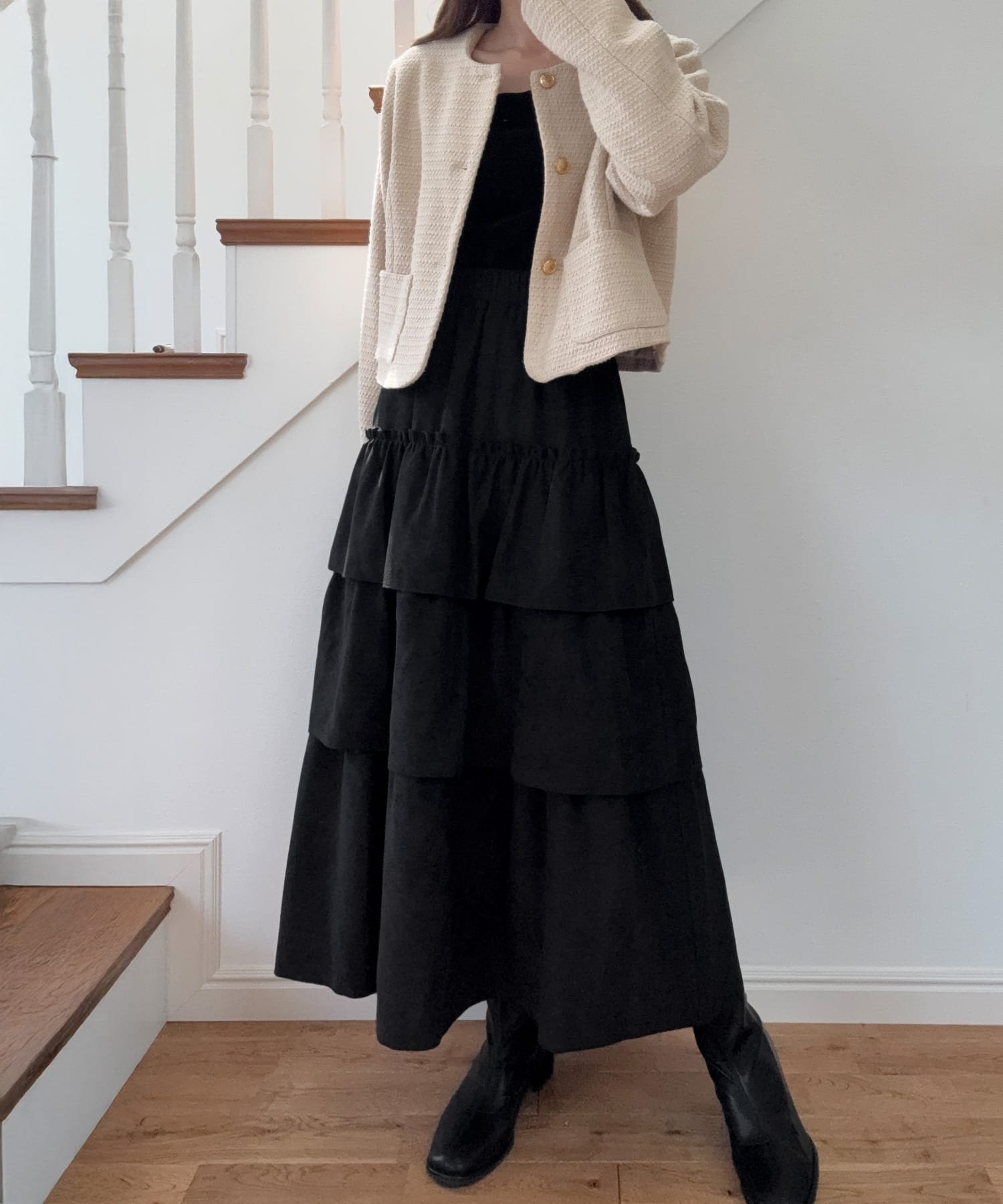 【SALE／20%OFF】JUNOAH フリルティアードスカート ジュノア スカート ロング・マキシスカート ブラック ホワイト ブラウン【送料無料】のサムネイル