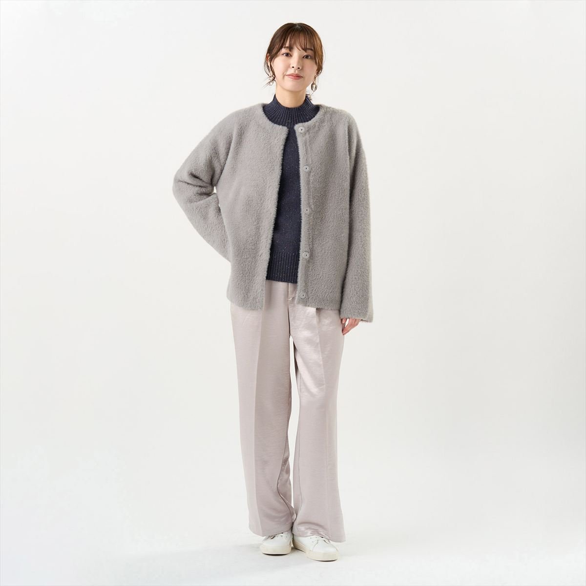 アウター Wフェイス ニット ジャケット レディース BL13J502DE10R00-30 トーキョーシャツ ジャケット・アウター ノーカラージャケット ブルー