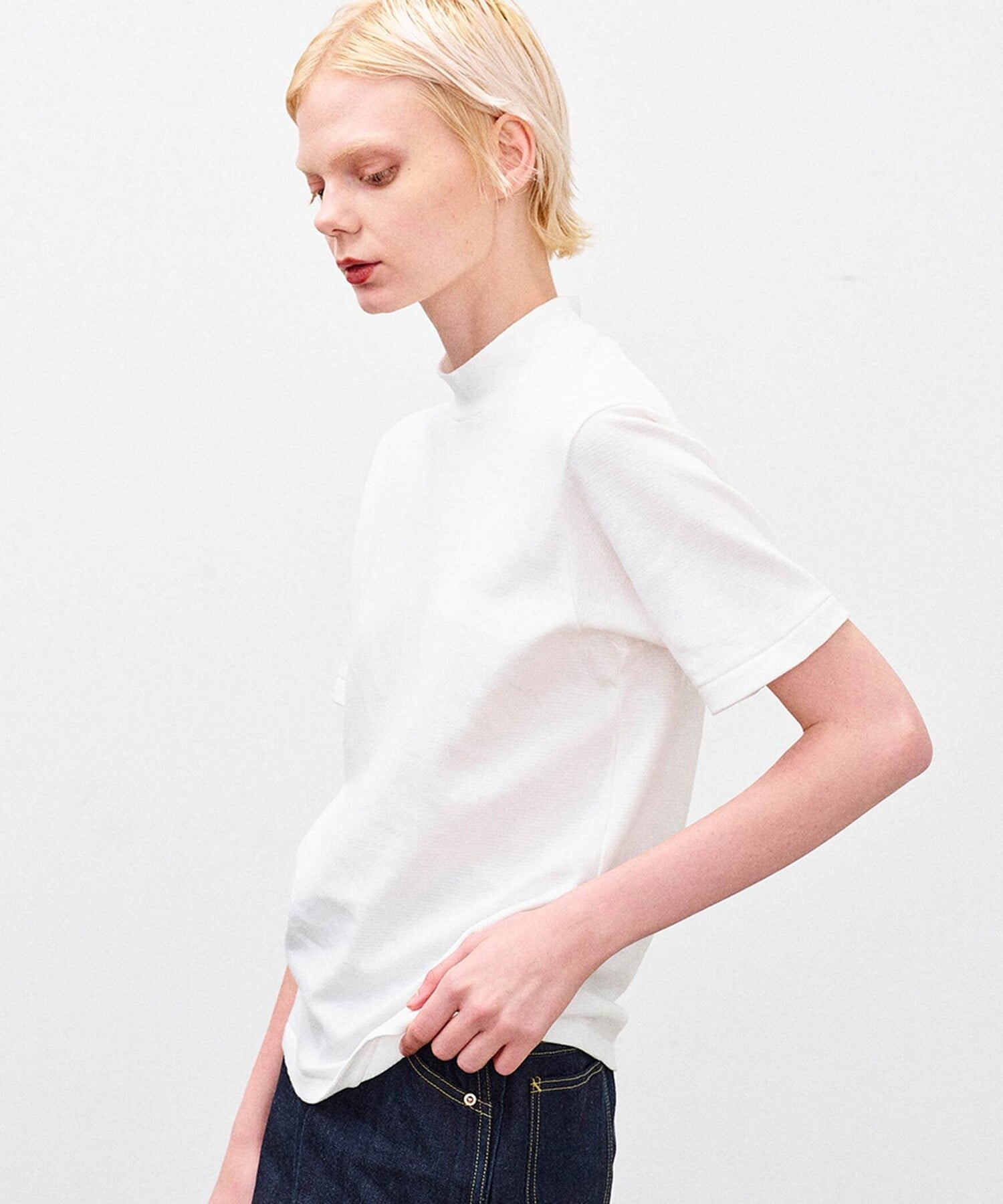 Bshop ANATOMICA ｜ モックネック Tシャツ WOMEN ビショップ トップス カットソー・Tシャツ ホワイト ブラック