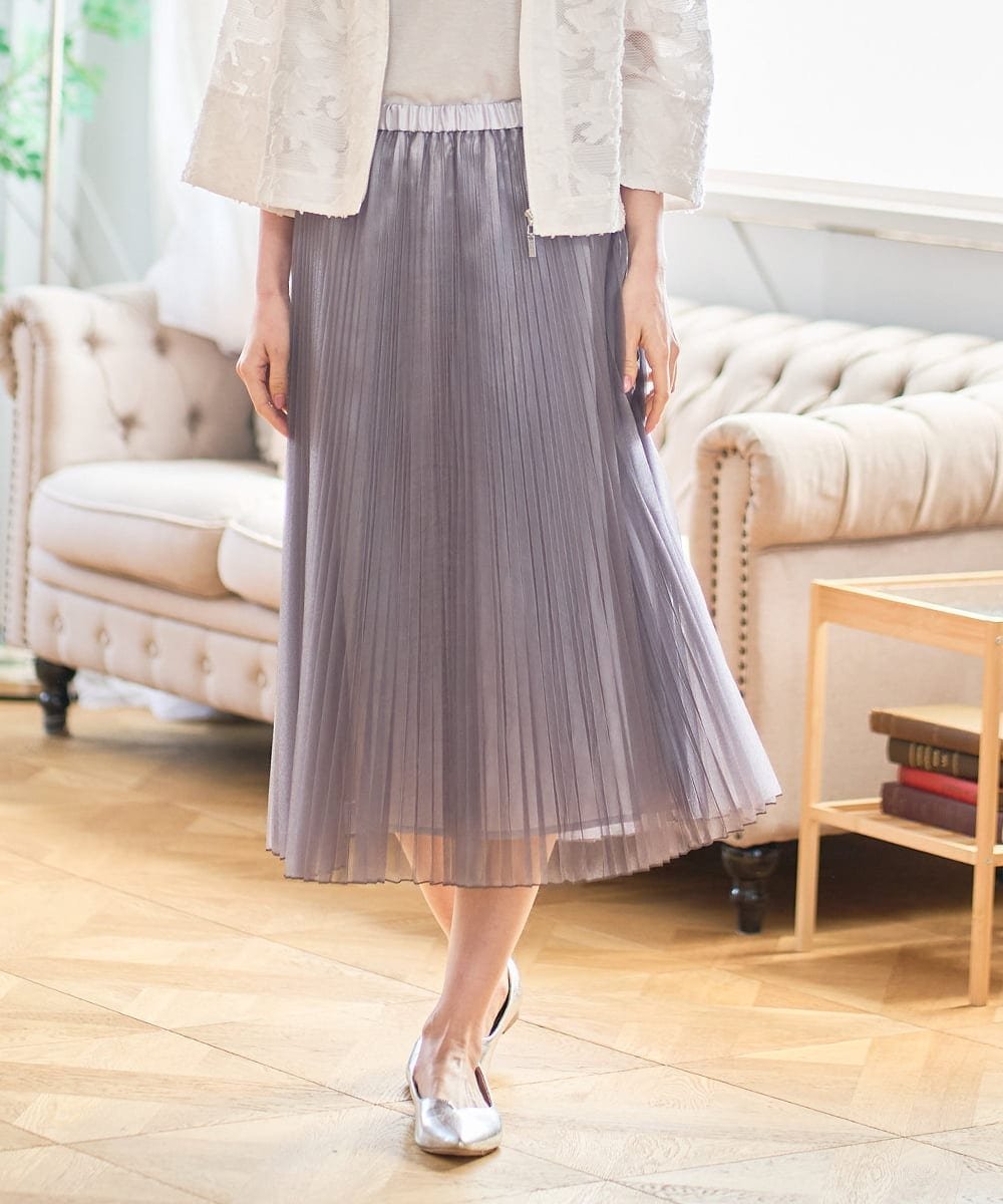 【SALE／50%OFF】CHRISTIAN AUJARD Lサイズ 【大きいサイズ】ブライトオーガンジープリーツスカート クリスチャン・オジャール エルサイズ スカート ロング・マキシスカート グレー【送料無料】