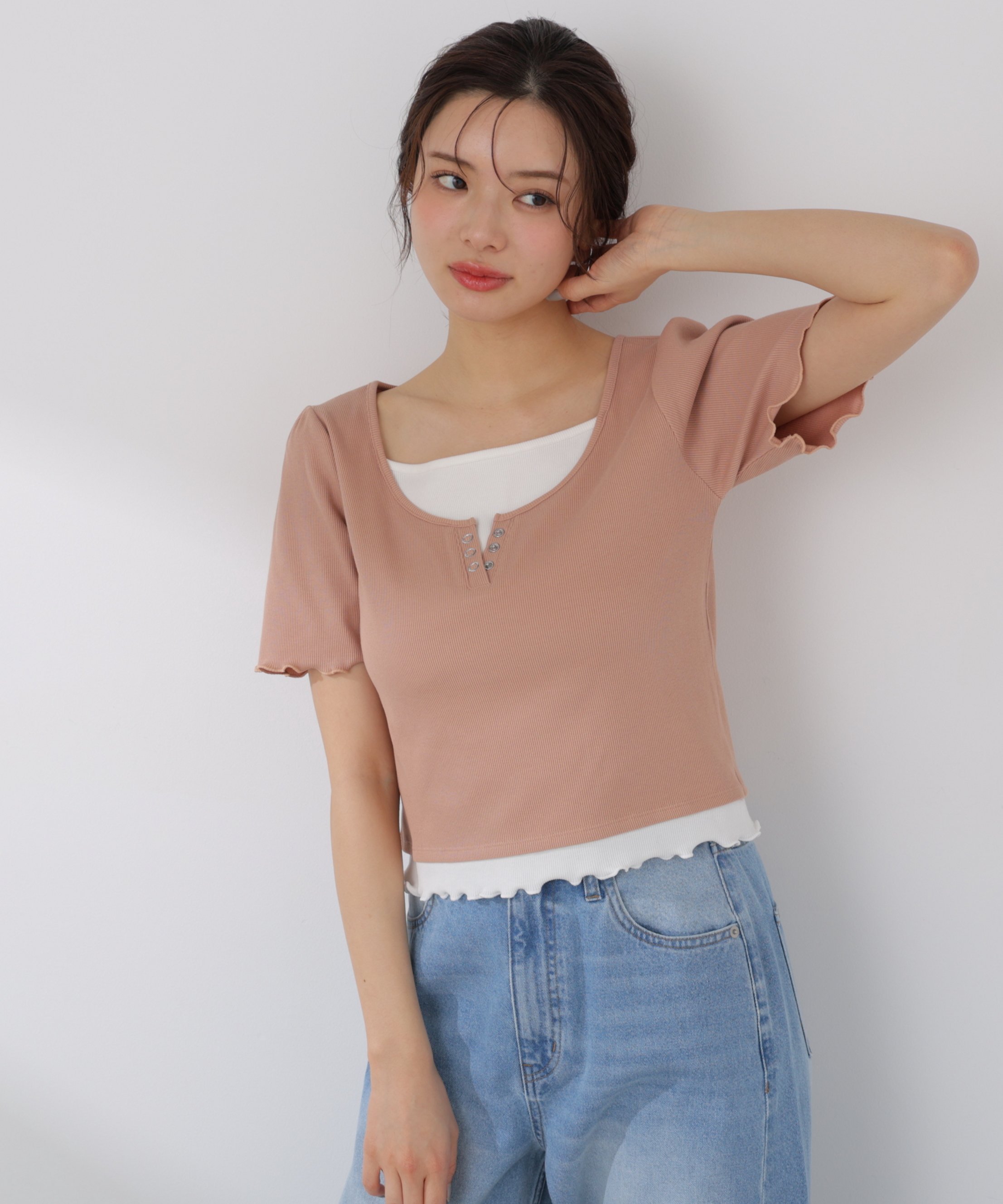 PROPORTION BODY DRESSING 見せかけヘンリーネックカットソー プロポーションボディドレッシング トップス カットソー・Tシャツ グレー ピンク ホワイト