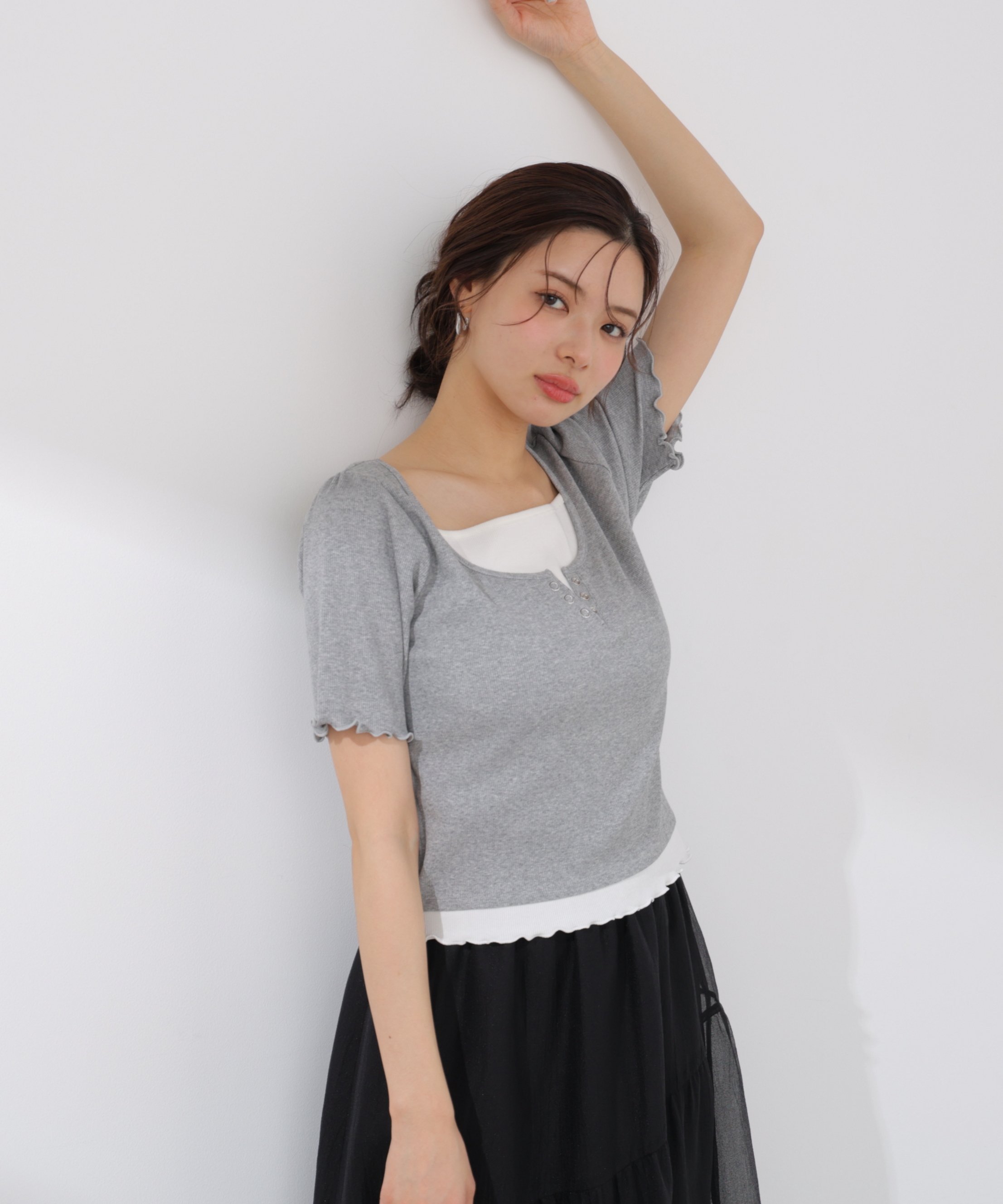 PROPORTION BODY DRESSING 見せかけヘンリーネックカットソー プロポーションボディドレッシング トップス カットソー・Tシャツ グレー ピンク ホワイト