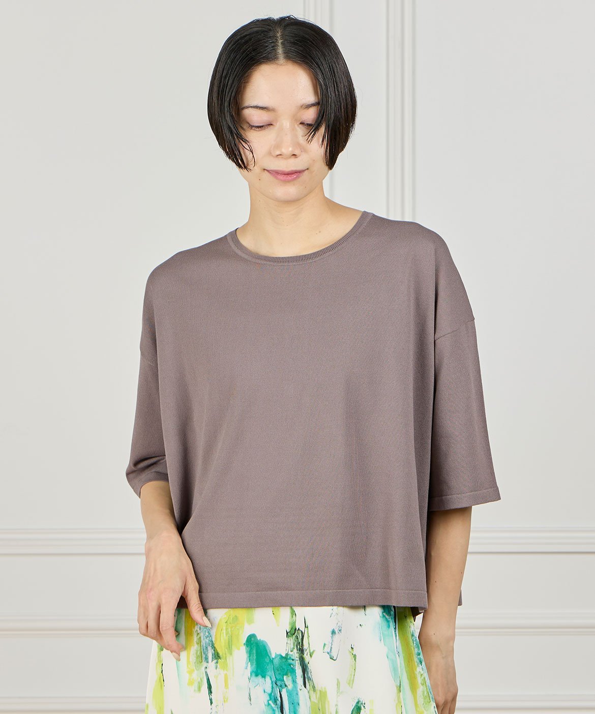 【SALE／20%OFF】INED 《大きいサイズ》Tシャツ風サマーニット イネド トップス ニット ブルー ホワイト ピンク グレー【送料無料】