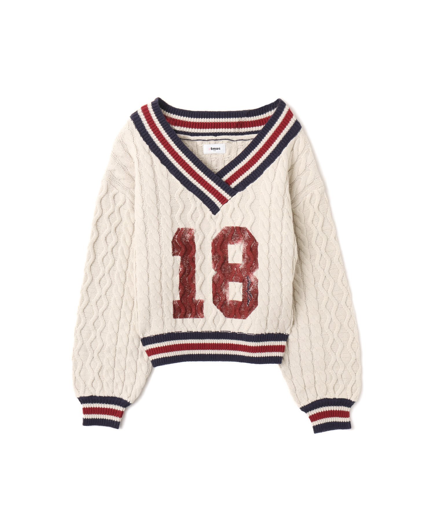 atmos pink atmos pink Numbering Cable Knit Top OFF WHITE アトモス トップス ニット ホワイト【送料無料】