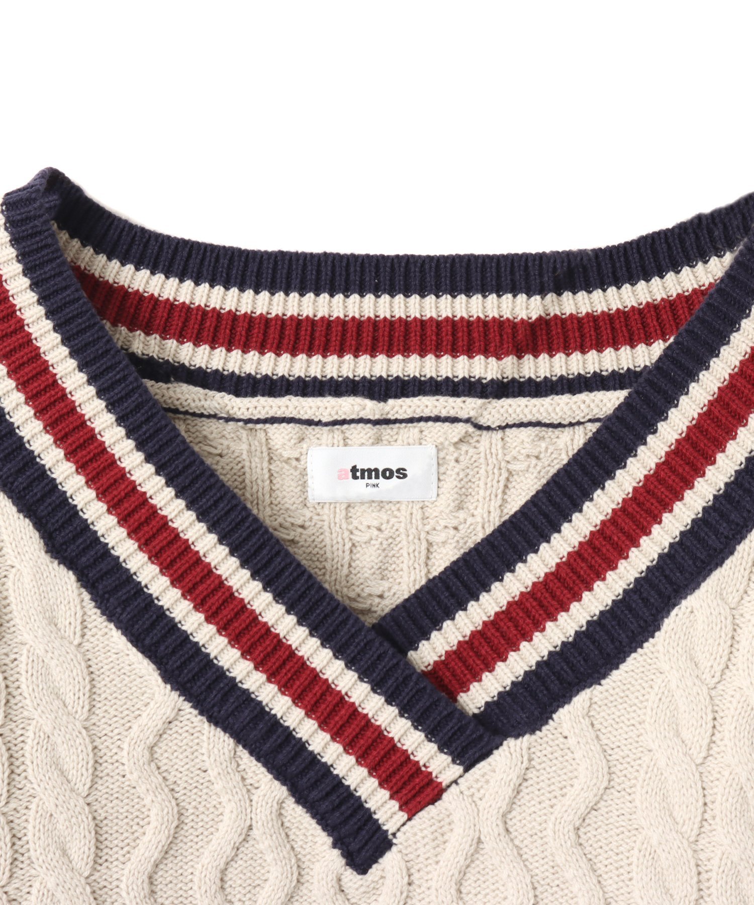 atmos pink atmos pink Numbering Cable Knit Top OFF WHITE アトモス トップス ニット ホワイト