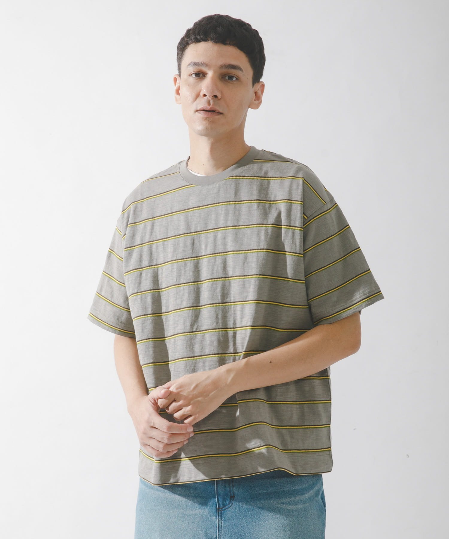 Sonny Label スラブ天竺ボーダーショートスリーブTシャツ サニーレーベル トップス カットソー・Tシャツ グレー ブルー ホワイト