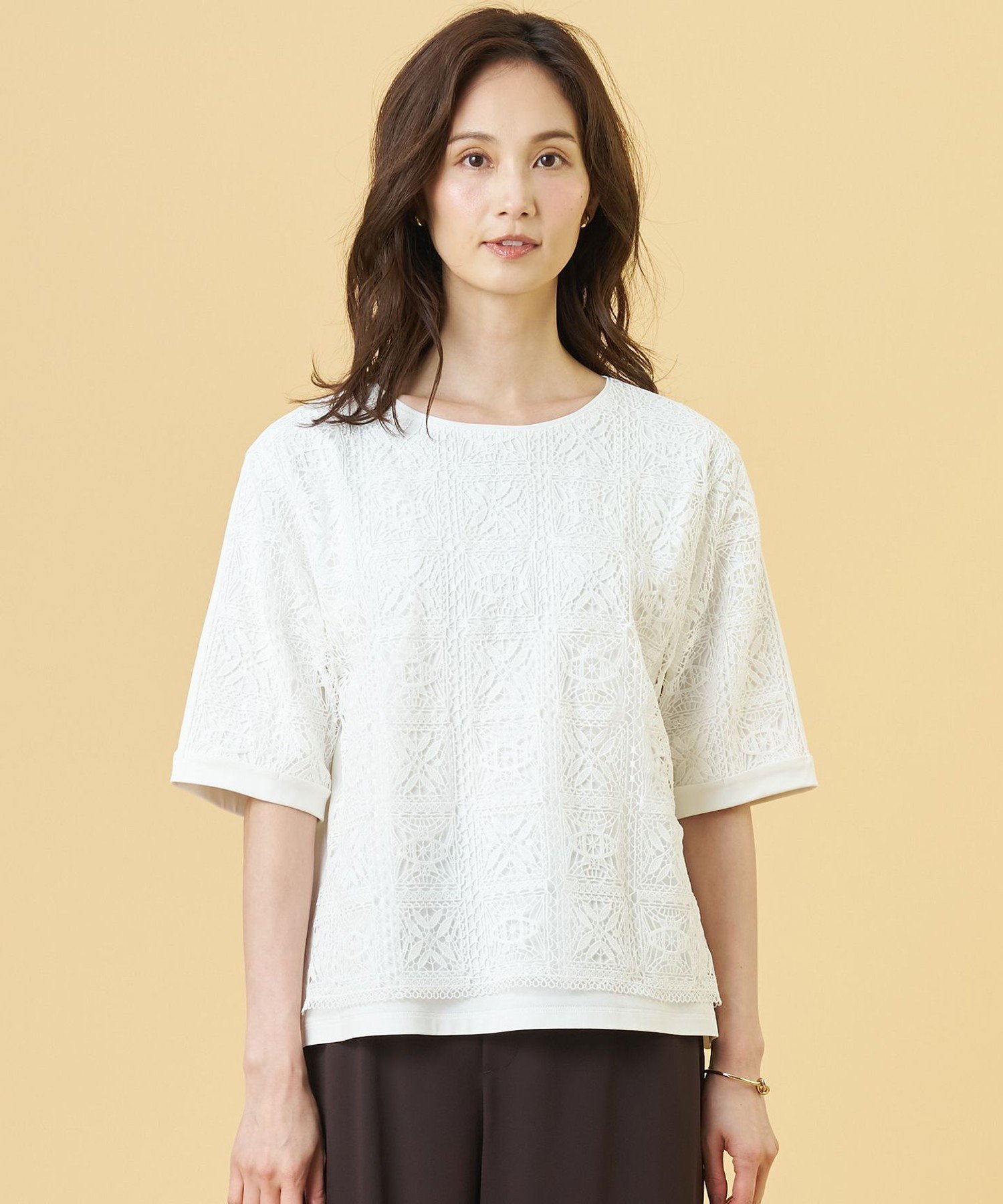 J.PRESS 【一枚で着映え・シーンレスに活躍】レーシーコンビ クルーネック カットソー ジェイプレス トップス カットソー・Tシャツ ブルー ネイビー ベージュ ホワイト