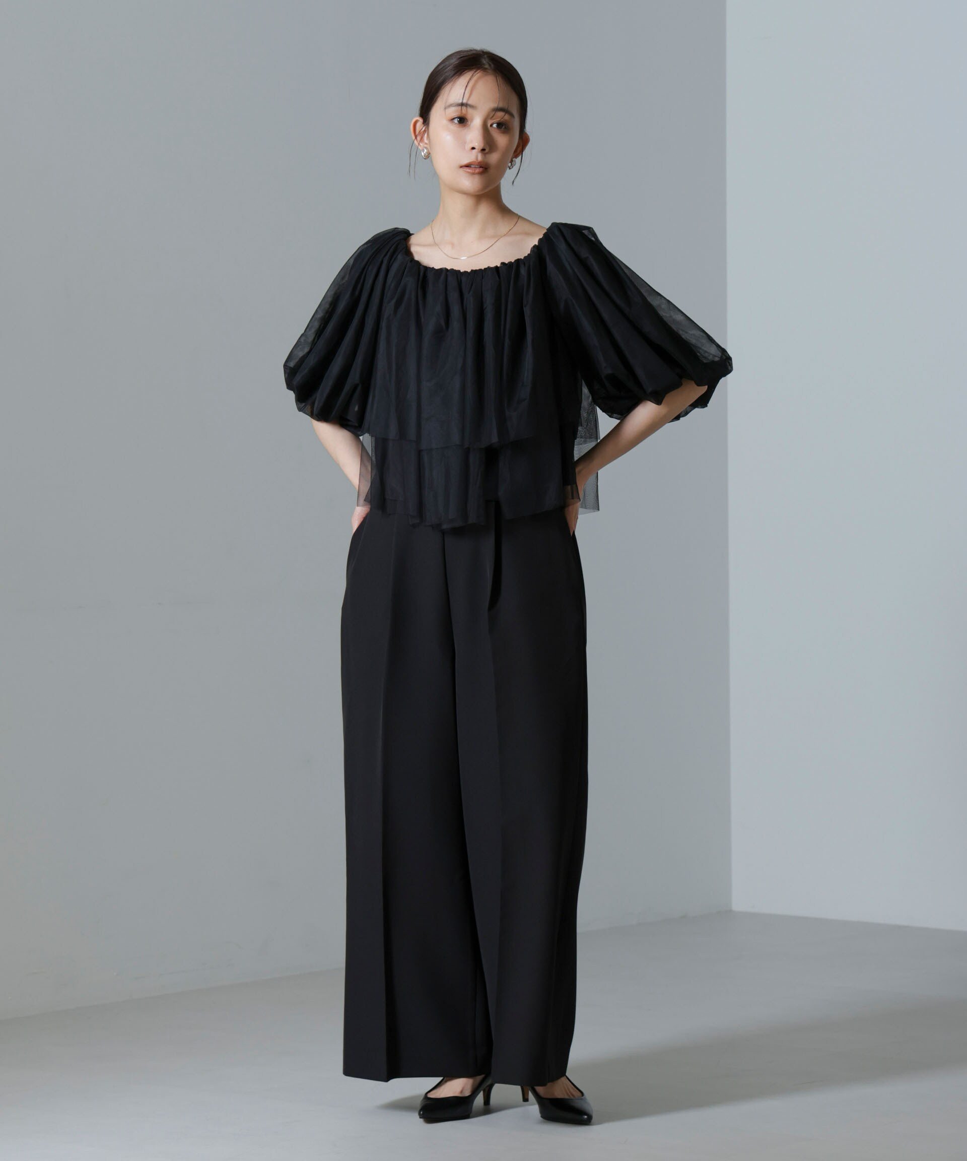 NANO universe troisiemechaco/TULLE DOUBLECLOTH セットアップパンツ ナノユニバース パンツ その他のパンツ ブラック