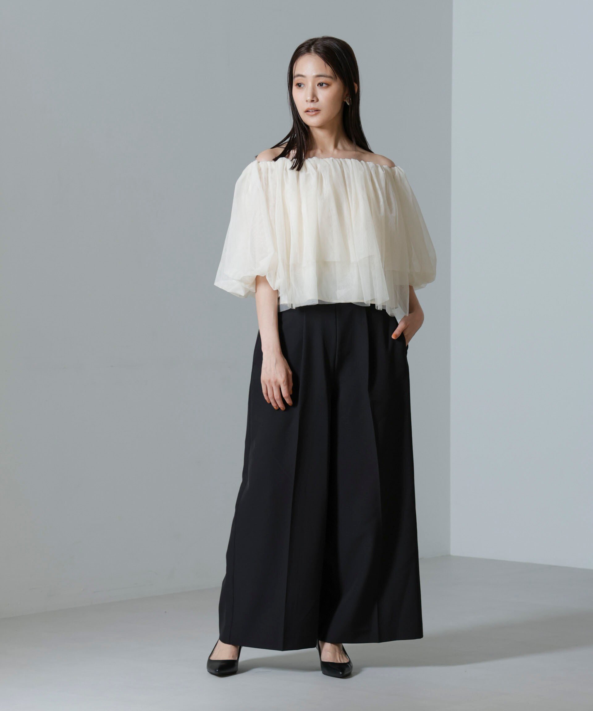 NANO universe troisiemechaco/TULLE DOUBLECLOTH セットアップパンツ ナノユニバース パンツ その他のパンツ ブラック