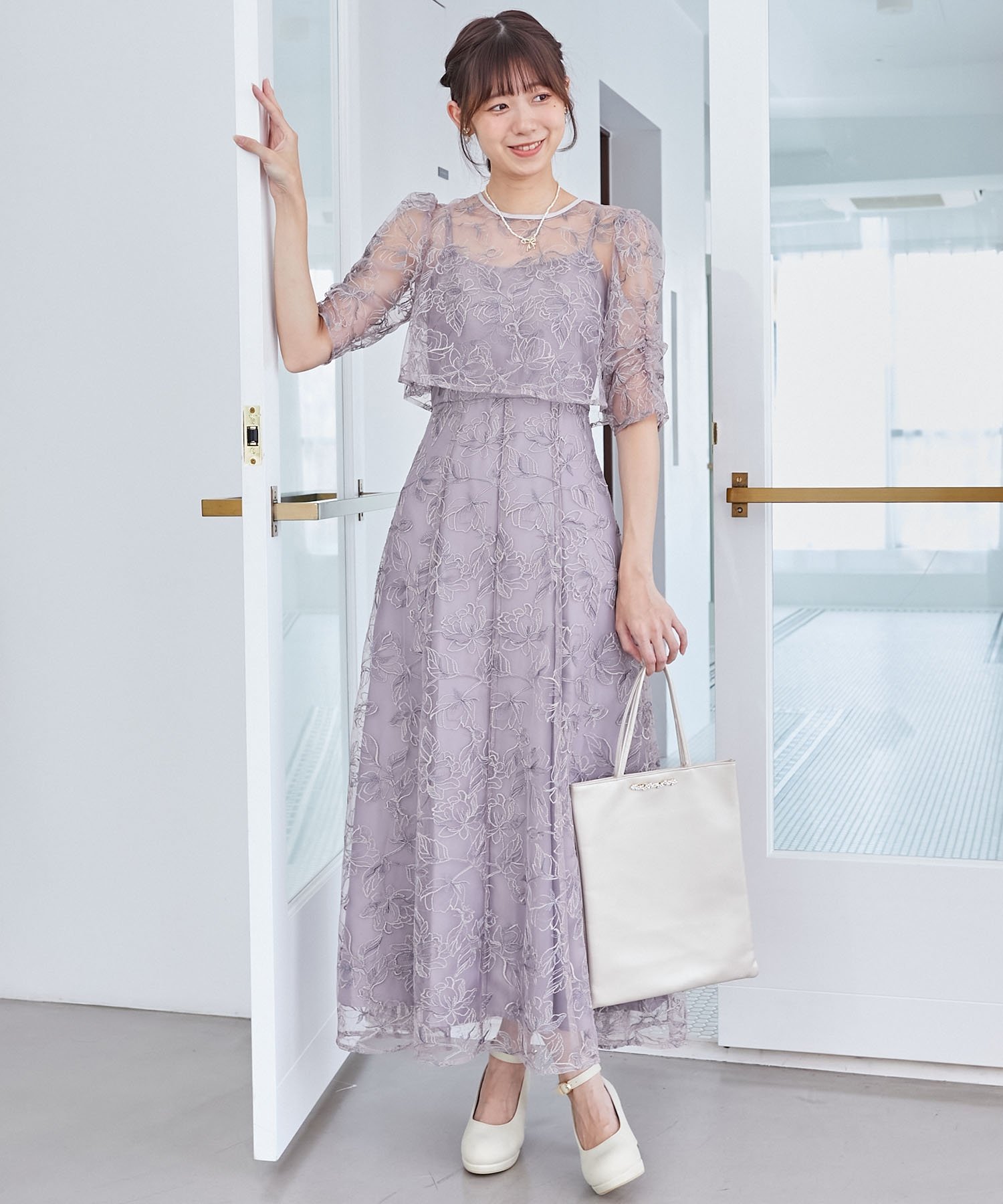 【SALE/20%OFF】MAJESTIC LEGON フラワーエンブロイダリーセットドレス マジェスティックレゴン ワンピース・ドレス ドレス グレー グリーン ピンク【送料無料】