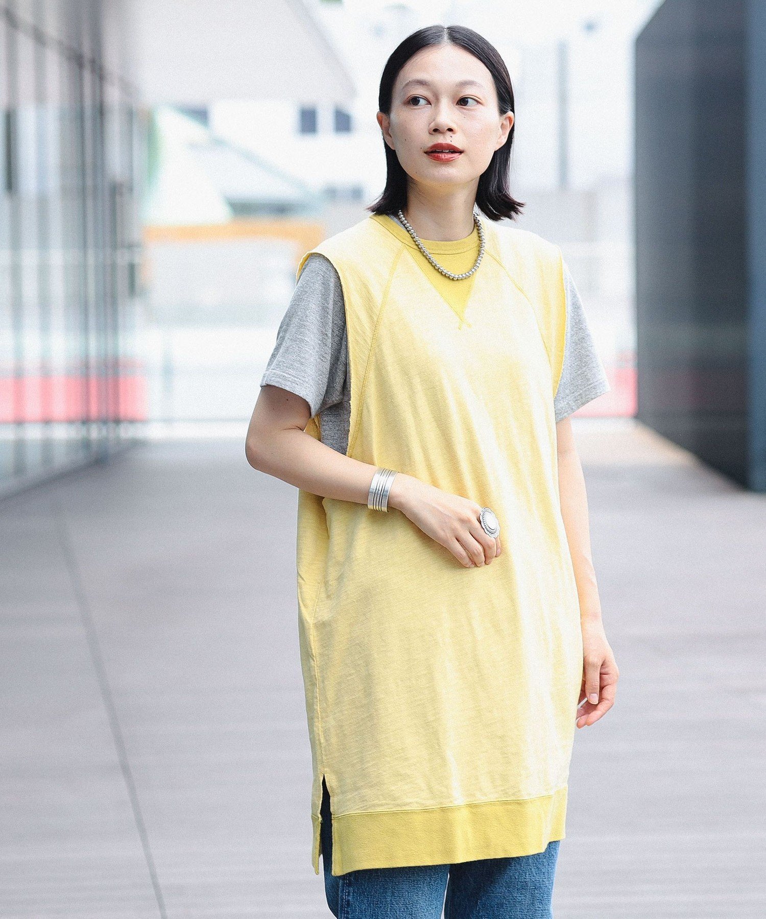 【SALE／50%OFF】BEAMS BOY Vガゼット ノースリーブ ワンピース ビームス アウトレット ワンピース・ドレス ワンピース イエロー ネイビー【送料無料】