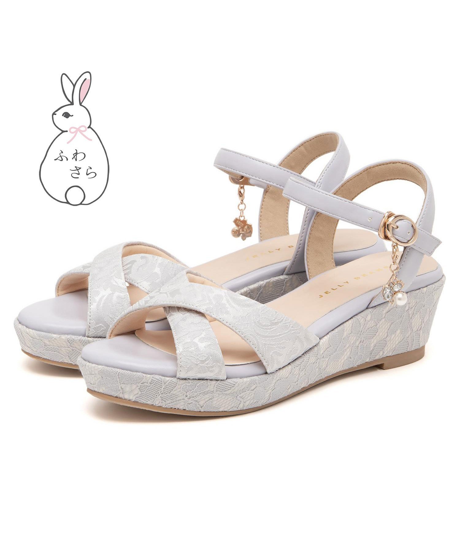 JELLY BEANS ＜ふわさら＞2WAYチャーム付きストラップウエッジサンダル ジェリービーンズ シューズ・靴 サンダル ホワイト ブルー【送料無料】のサムネイル