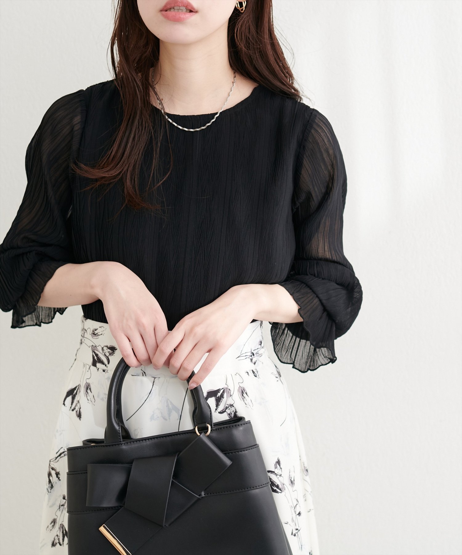 【SALE／50%OFF】natural couture キャンディスリーブプリーツブラウス ナチュラル...