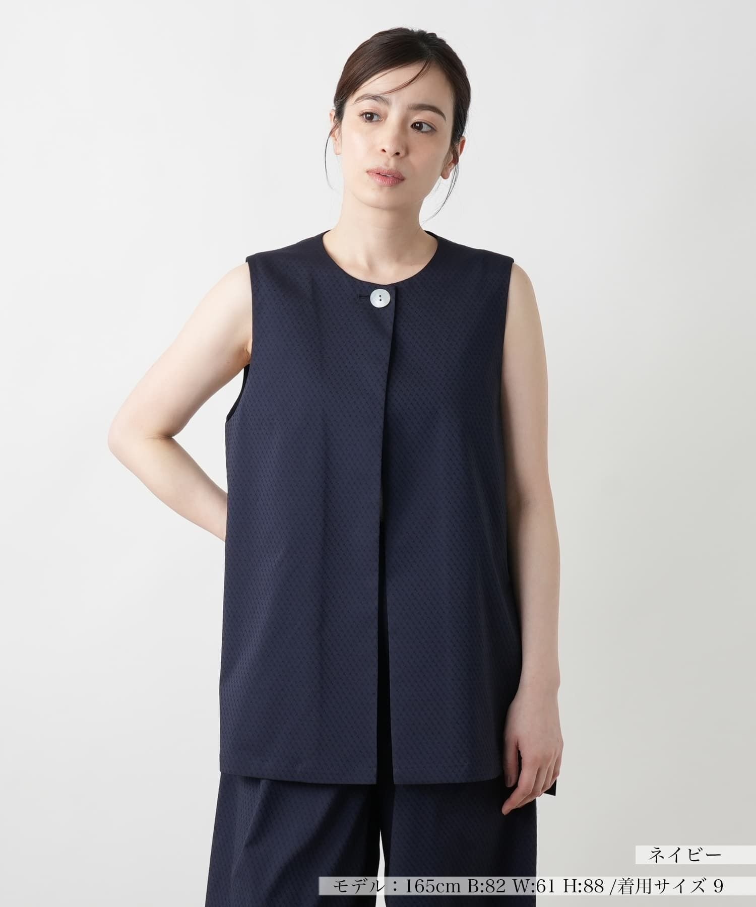 【SALE／52%OFF】Leilian 【店舗人気】織柄ベスト レリアン トップス ベスト・ジレ ネイビー ブラック【送料無料】