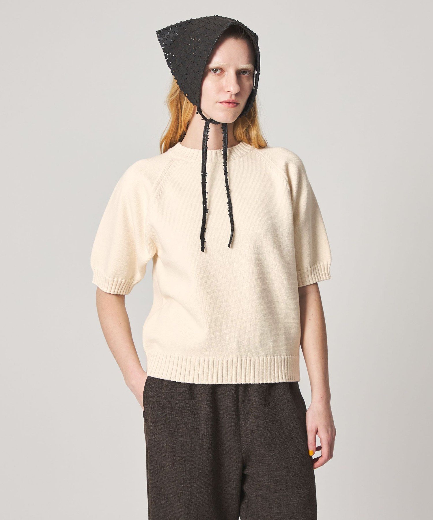 Steven Alan ＜Steven Alan＞コットン ナイロン テープヤーン ハーフスリーブ ニット ビューティー＆ユース ユナイテッドアローズ トップス ニット ブラウン ホワイト グレー