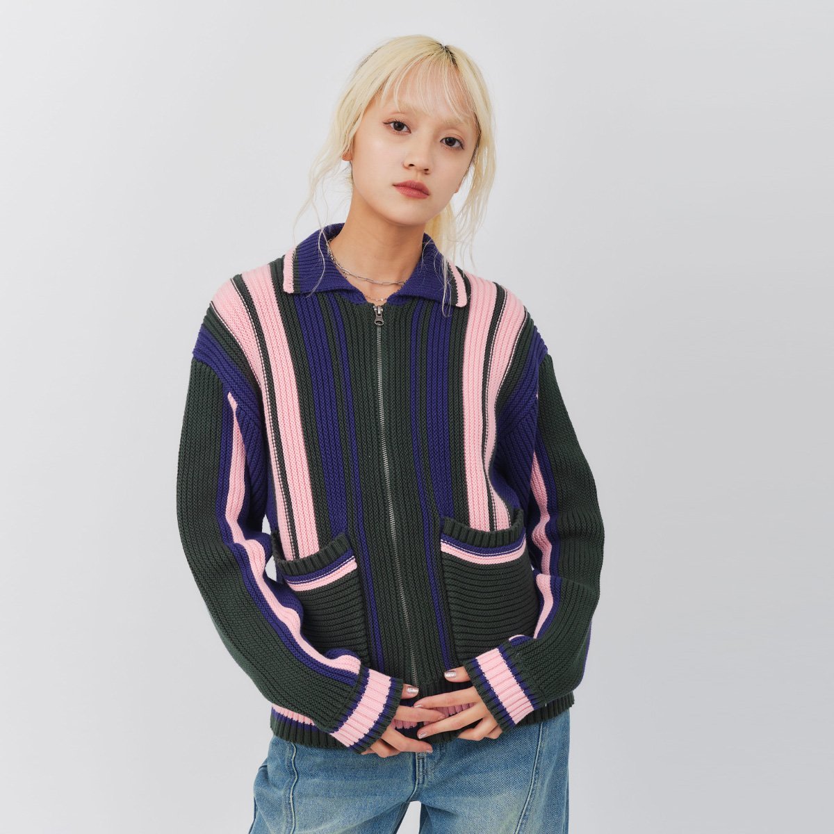atmos pink atmos pink Stripe Knit Cardigan NAVY アトモス トップス ニット ネイビー【送料無料】