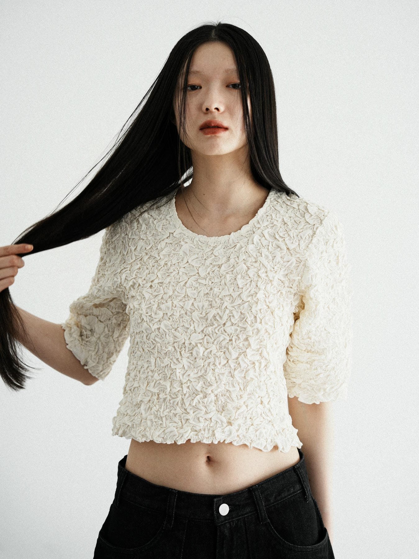 Katrin TOKYO random shirring curve sleeve tops カトリントウキョウ トップス カットソー・Tシャツ ホワイト ネイビー