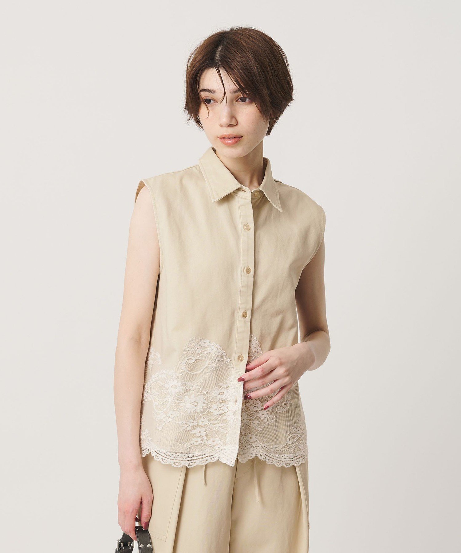 【別注】＜calm Line＞レース ノースリーブ ブラウス ビューティー＆ユース ユナイテッドアローズ トップス シャツ・ブラウス ネイビー ホワイト