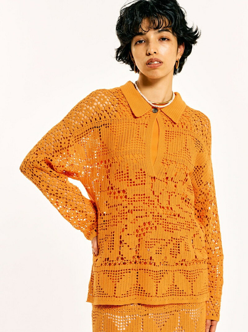 【SALE／50%OFF】Whim Gazette 【GEMINI】かぎ針ポロニット ウィム ガゼット トップス ニット オレンジ ホワイト【送料無料】のサムネイル