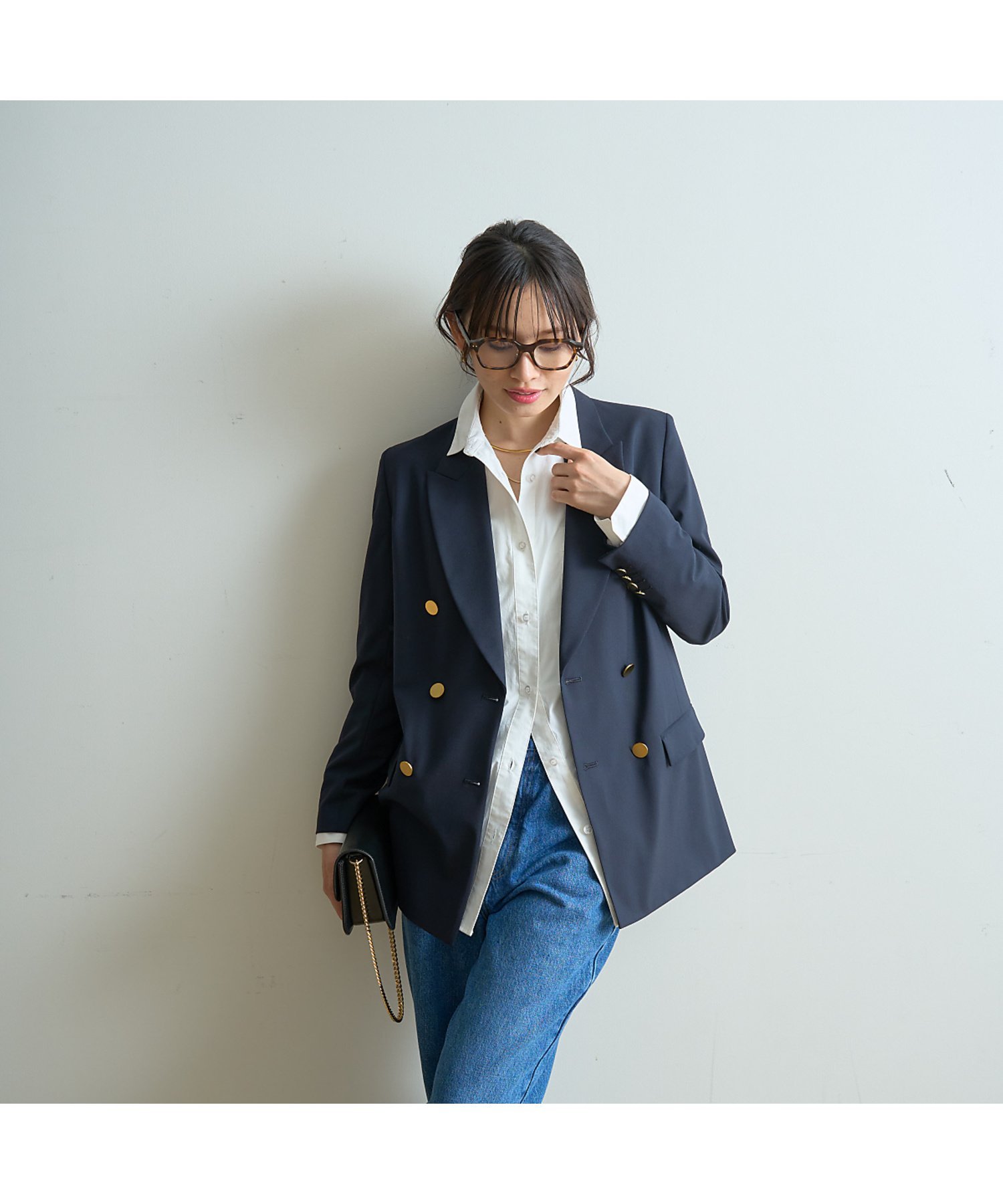 Rouge vif la cle テーラードダブルジャケット ルージュ・ヴィフ ラクレ ジャケット・アウター テーラードジャケット・ブレザー ブラック ネイビー