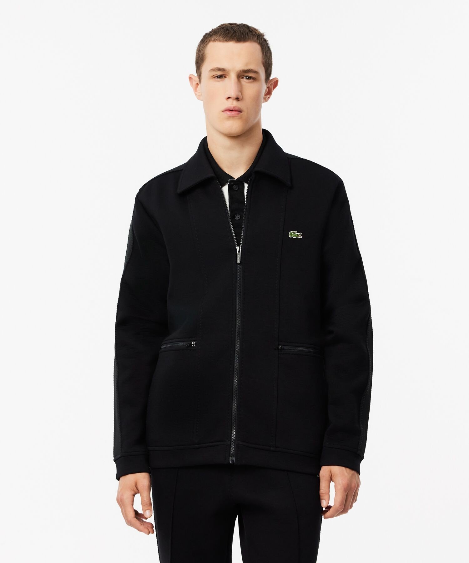 【SALE／40%OFF】LACOSTE ダブルフェイススウェットジップジャケット / ジップアップブルゾン ラコステ ジャケット・アウター ブルゾン・ジャンパー ブラック ホワイト【送料無料】
