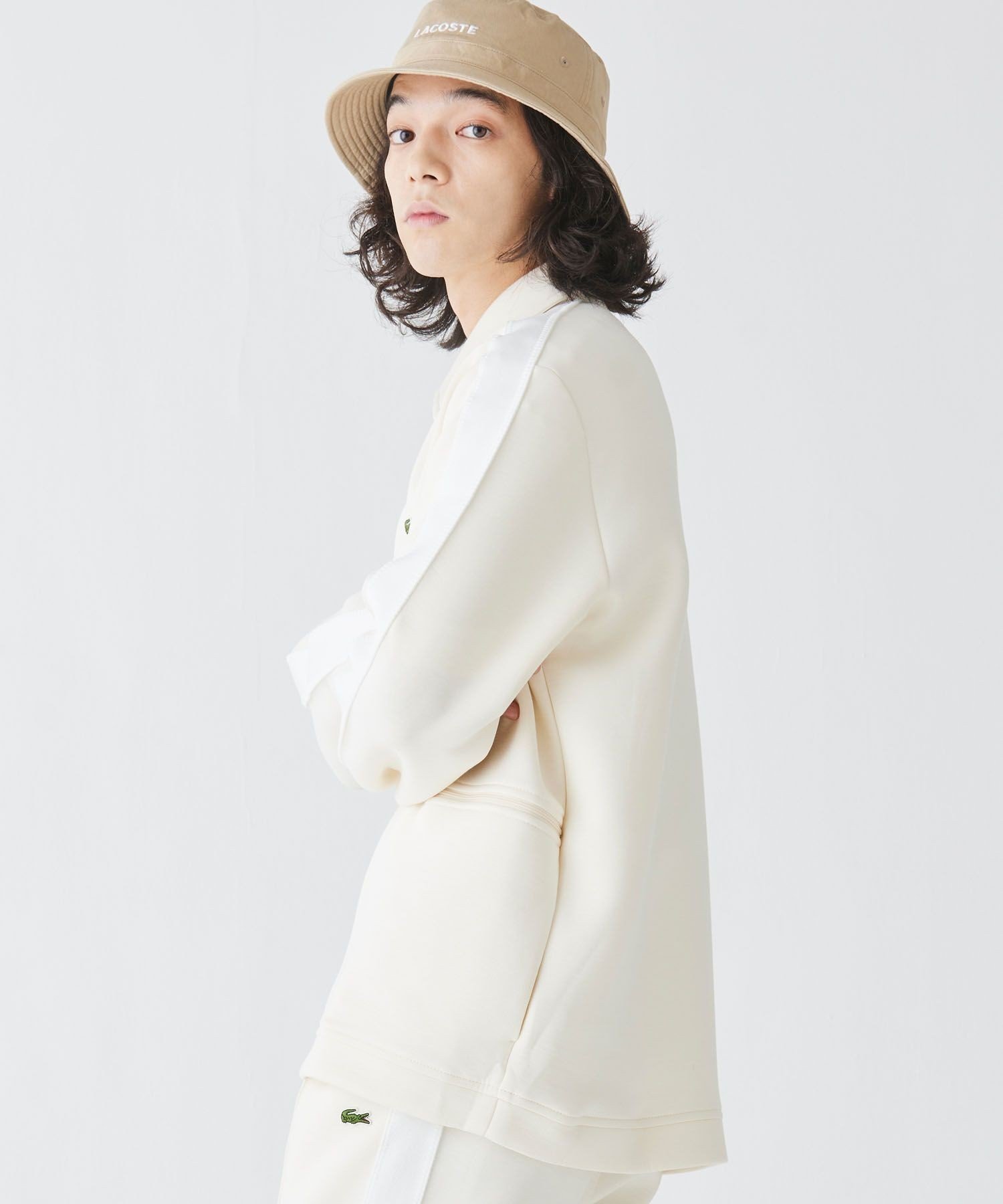 【SALE／40%OFF】LACOSTE ダブルフェイススウェットジップジャケット / ジップアップブルゾン ラコステ ジャケット・アウター ブルゾン・ジャンパー ブラック ホワイト【送料無料】