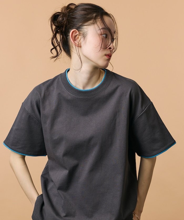 限定展開 リラックスフィット 配色フェイクレイヤード クルーネック Tシャツ フリークスストア トップス カットソー・Tシャツ グレー ネイビー ホワイト