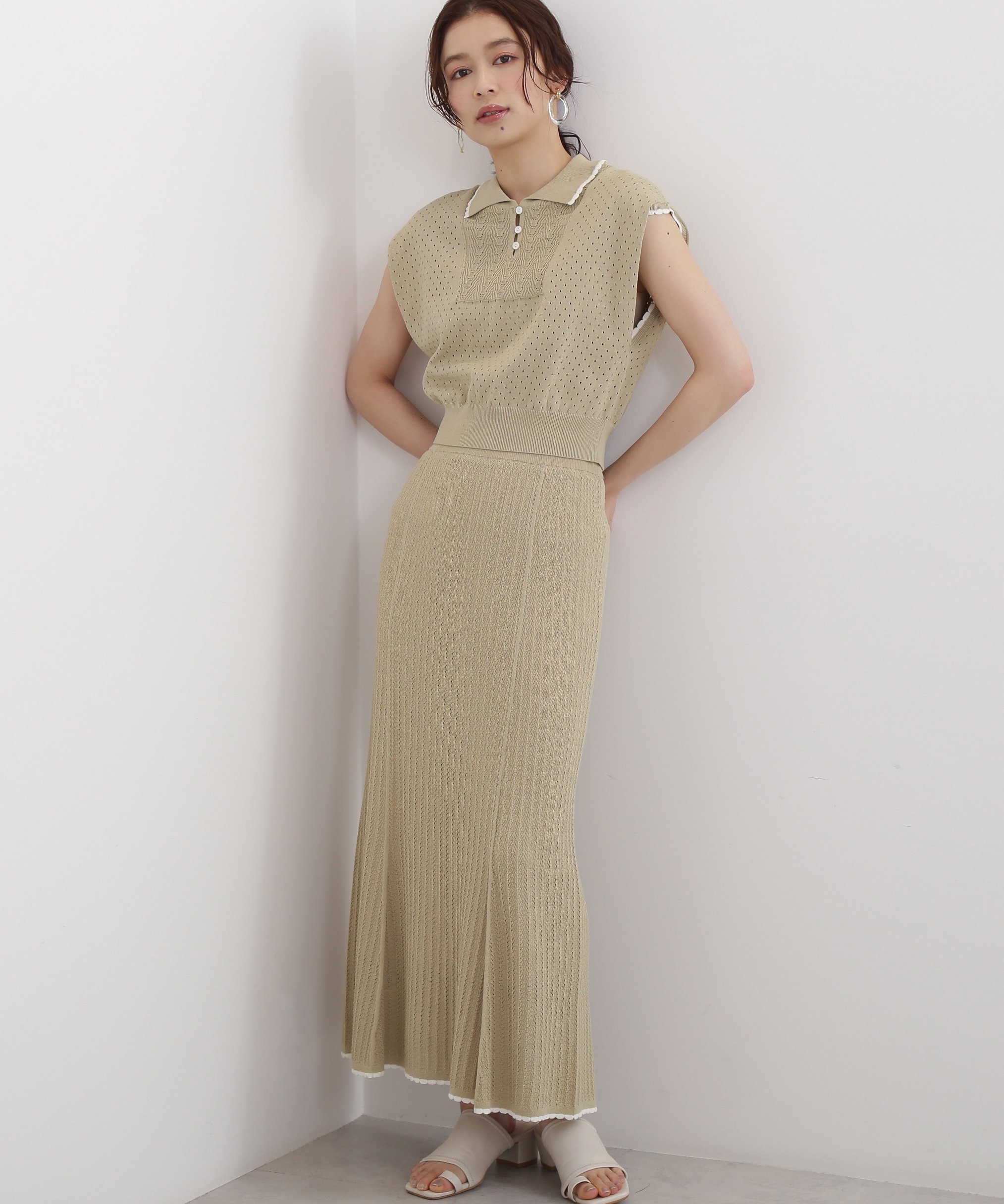 NATURAL BEAUTY BASIC レーシーニットセットアップ ナチュラルビューティベーシック スカート その他のスカート イエロー ホワイト【送料無料】のサムネイル