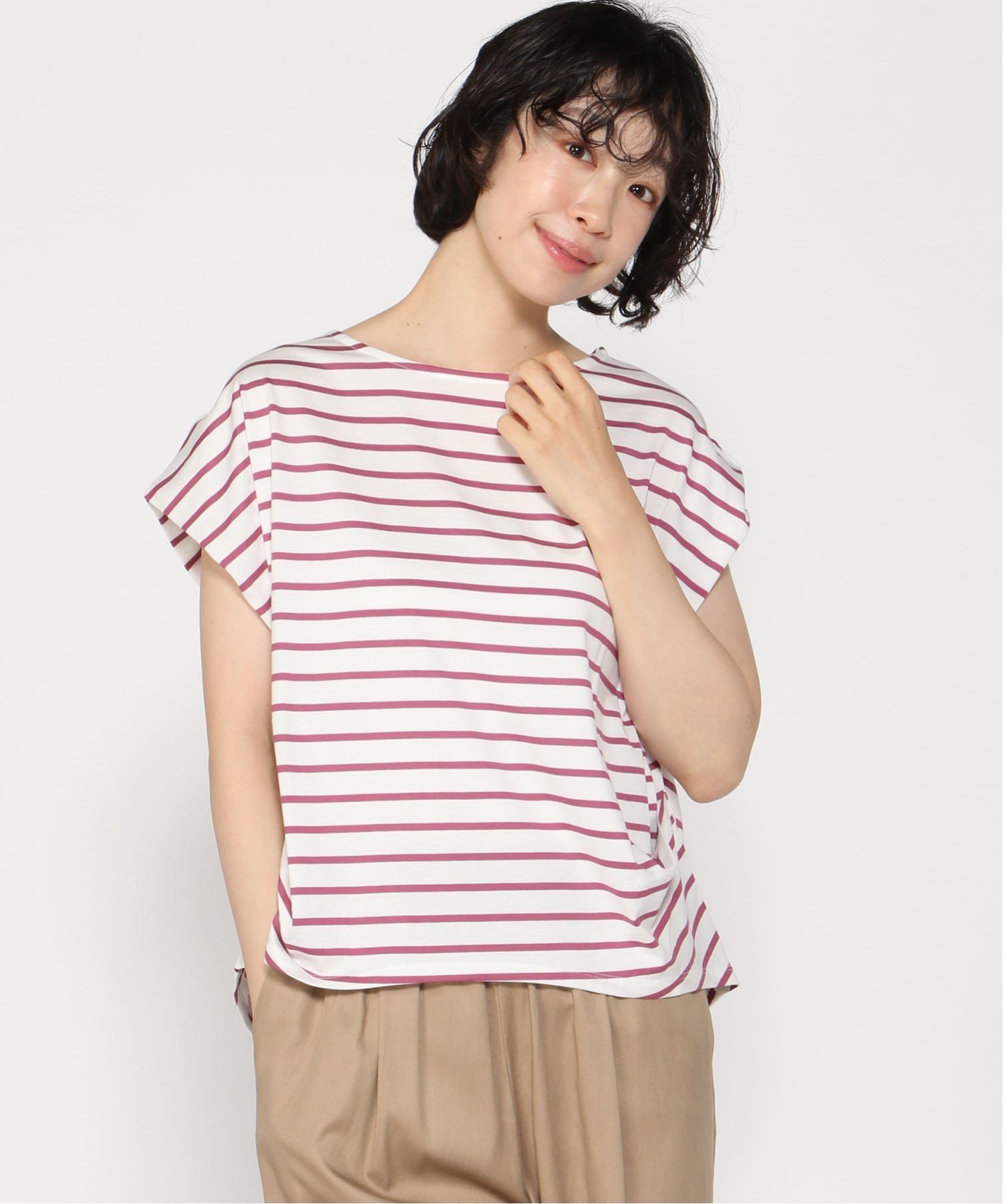TUTIE. コットン天竺ボーダーサイドタックプルオーバー ツチエ トップス カットソー・Tシャツ ネイビー ホワイト グレー