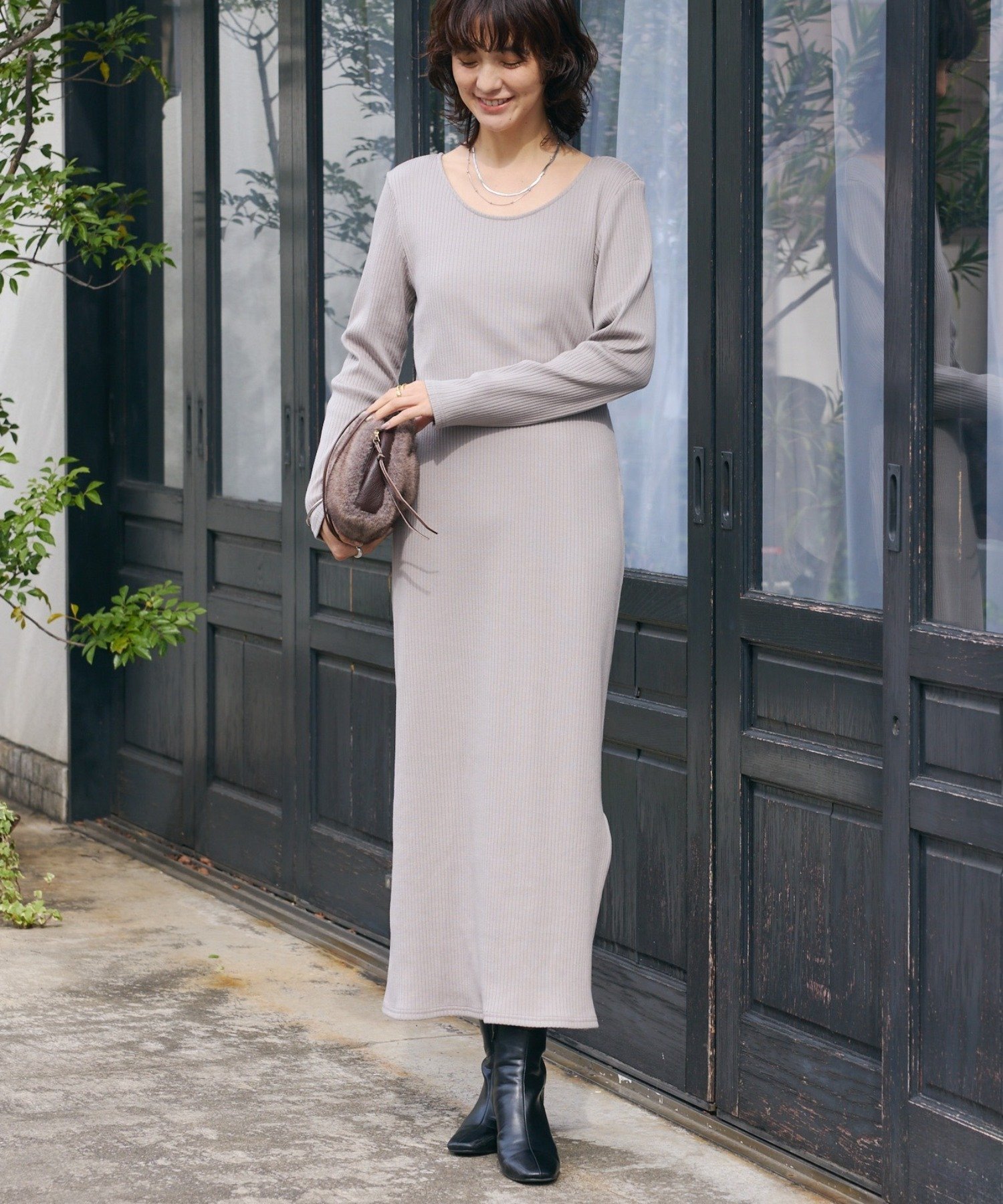 RIVE DROITE 【全骨格細見え】NEW2WAYロングリブワンピース リヴドロワ ワンピース・ドレス その他のワンピース・ドレス ブラウン ブラック グレー【送料無料】