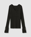 allureville 袖釦Vネックプルオーバー アルアバイル トップス ニット ブラック【送料無料】