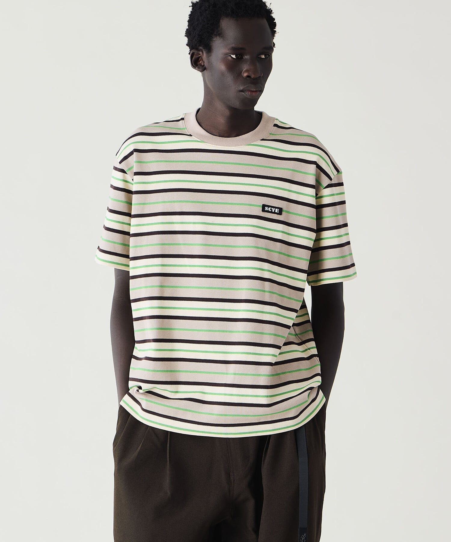 Bshop SCYE BASICS ｜ コットン 鹿の子ボーダーTシャツ MEN ビショップ トップス カットソー・Tシャツ パープル グリーン【送料無料】