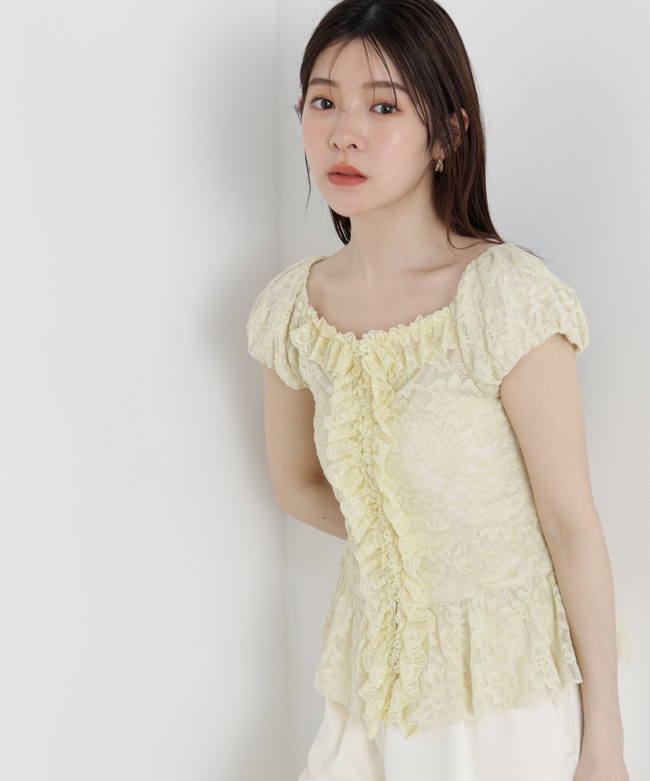 PROPORTION BODY DRESSING ＜a/mie＞レースフリルカットソー プロポーションボディドレッシング トップス カットソー・Tシャツ ホワイト ブラック イエロー